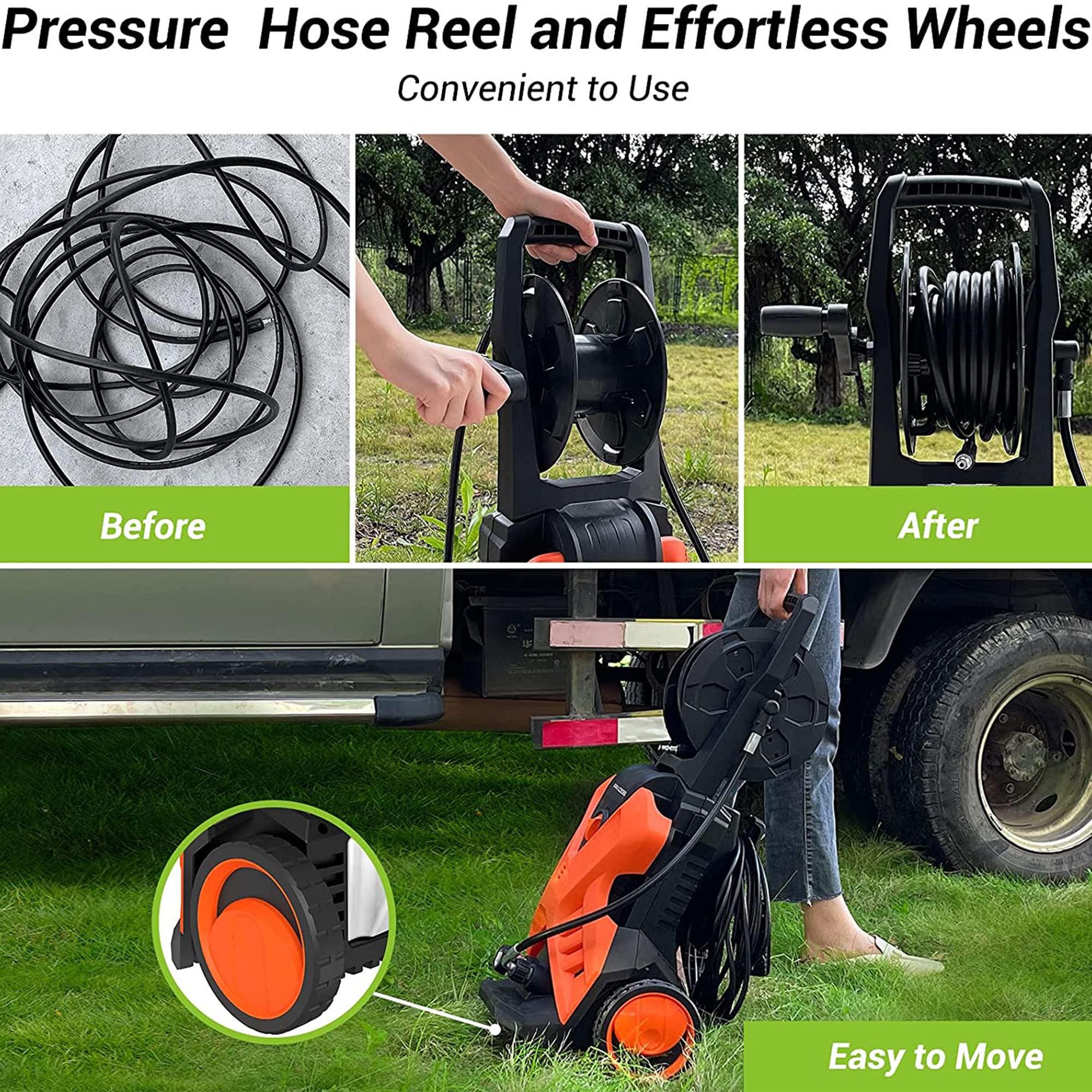 PAXCESS 3000 PSI 1800W Electric Pressure Washer with Adjustable Nozzle, Hose Reel & Wheels - Ideal for Car Washing, Patio Cleaning, Deck Maintenance & Driveway Power Washing | Home & Outdoor Cleaning Solution