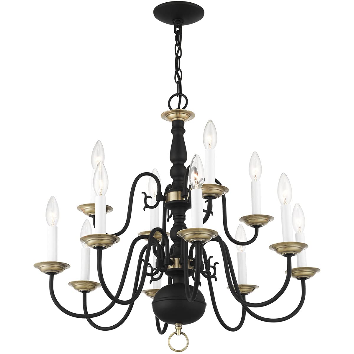 Livex Lighting 5012-04 12-Light Black Chandelier - Modern Crystal Ceiling Light Fixture for Dining Room, Bedroom & Living Room Decor