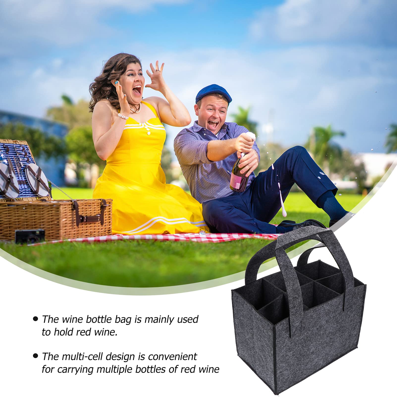 Premium Hemoton 6-Bottle Wine Tote Bag - Insulated Wine Carrier for Travel, Grocery Shopping & Gifts | Christmas, Wedding & Party Favor | Reusable Felt Wine Storage Bag for Picnics, Beach Outings & Wine Tasting Events
