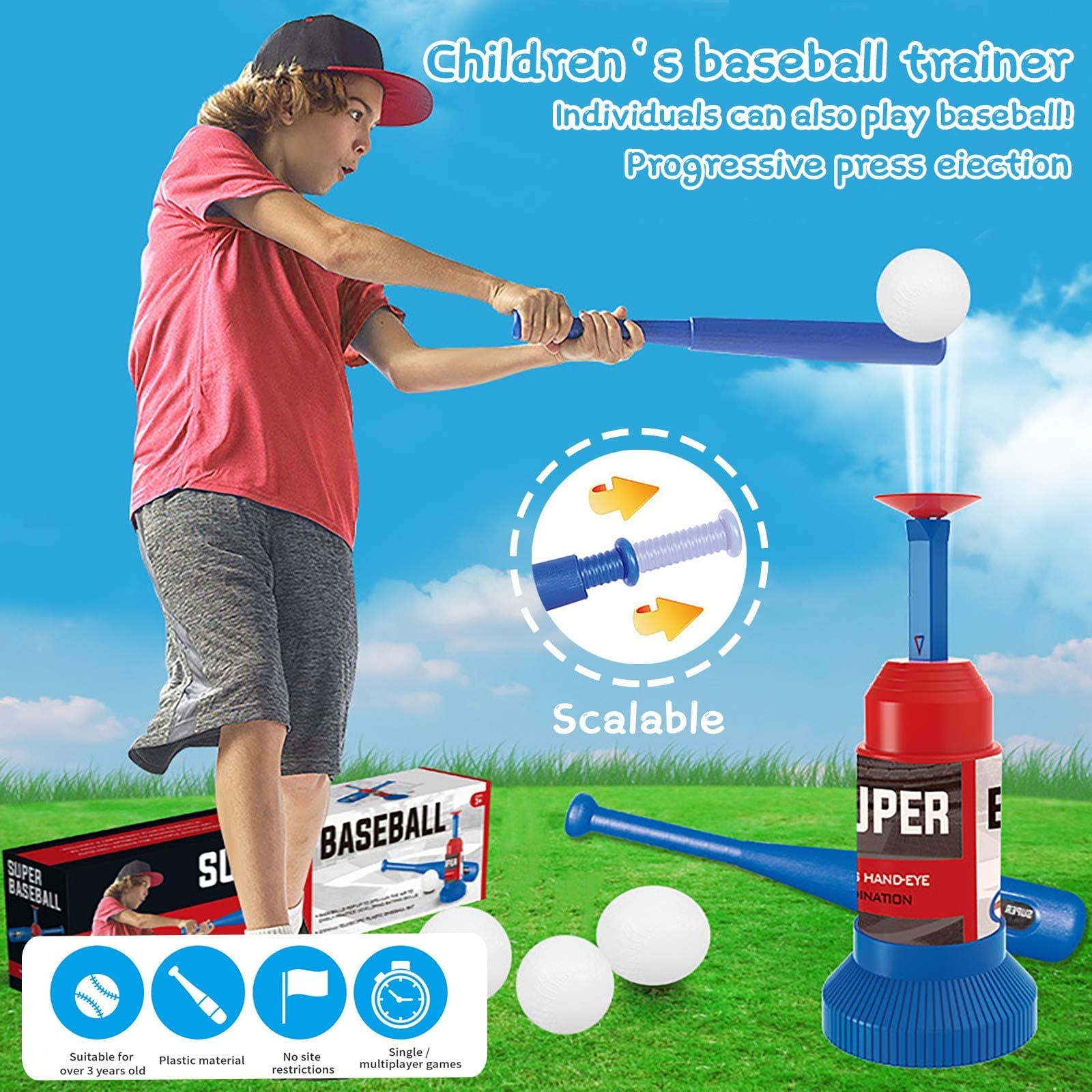 Little Bado Kids Baseball Tee & T Ball Set for Toddlers & Kids Ages 3-12 | Includes 3 Balls, Teeball Batting Tee, Outdoor Sports Toy for Boys & Girls | Perfect for Backyard Play, Family Fun, and Youth Sports Training