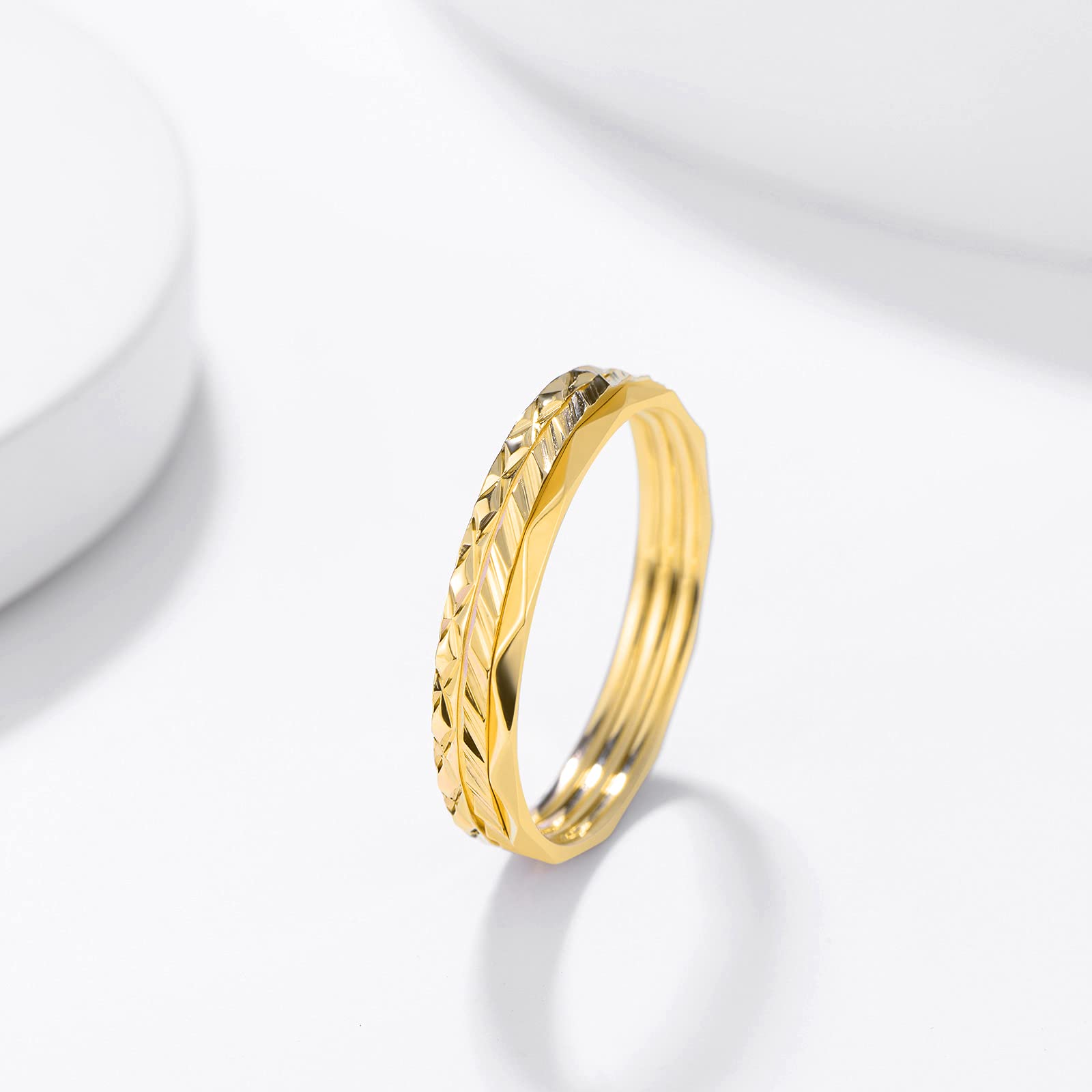 KAZITSAN 3pc Stainless Steel Rings for Women & Men - Silver/Rose Gold Wedding Bands for Stacking & Everyday Wear