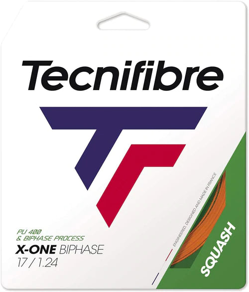 Tecnifibre X-One Biphase 17/1.24 Squash String (Orange) - High Performance Tennis Racket String for Enhanced Power & Control - Perfect for Competitive Play & Training Sessions