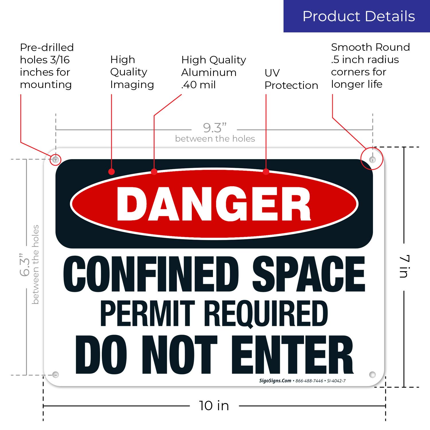 Danger Confined Space Permit Required Do Not Enter Sign - OSHA Compliant 10x7 Inch Rust-Free Aluminum Safety Sign - Fade Resistant for Indoor & Outdoor Use - Made in USA - Perfect for Construction Sites, Warehouses & Industrial Facilities