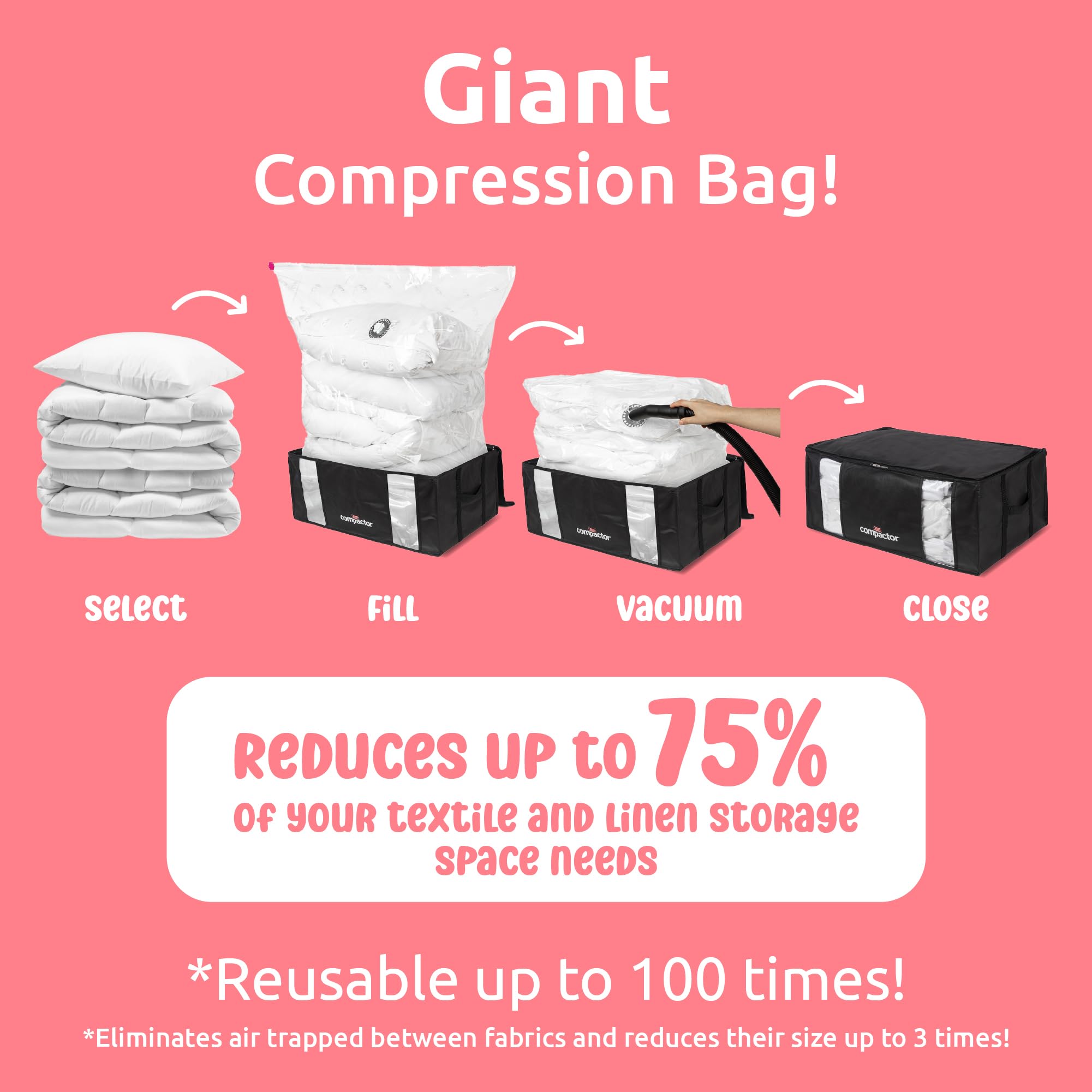 **3D Vacuum Storage Bags XXL - 3 Pack | Space Saver Compactor for Clothes, Blankets & Seasonal Items | Polypropylene + Nylon, Black Semi-Rigid Box | Perfect for Travel, Moving & Home Organization**