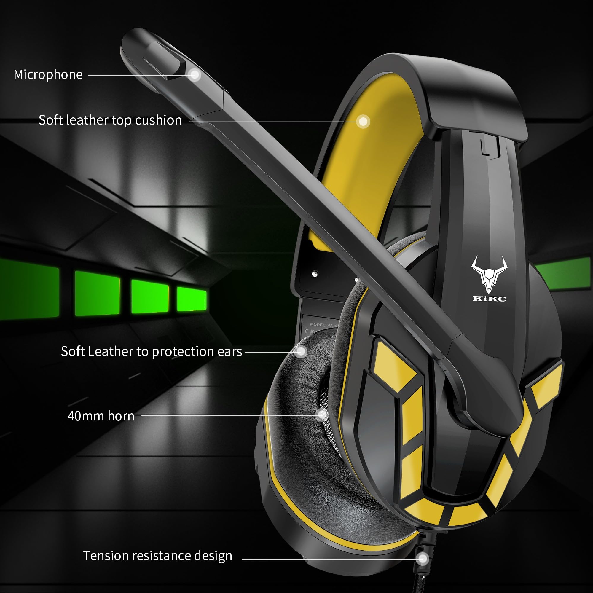 Kikc PS4 Gaming Headset with Microphone - Compatible with Xbox One, PS5, PC, Mobile & Laptop - Adjustable Volume Control & Soft Earmuffs for Kids (Yellow) - Perfect for Online Gaming, Streaming & Virtual Classrooms