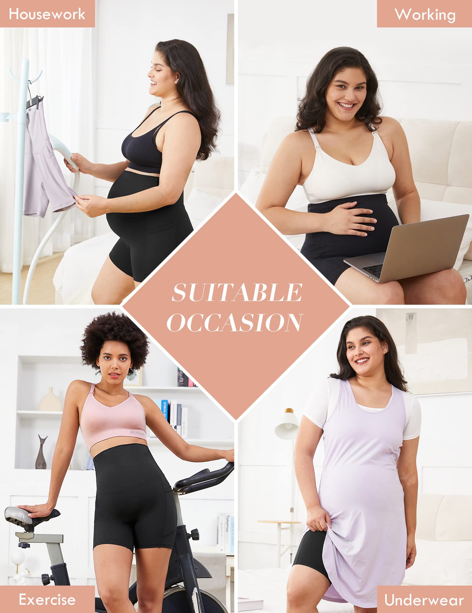 HOFISH Maternity Shorts for Women - Over The Belly Pregnancy Bike Shorts, Workout Active Running Short Pants with Pockets - Perfect for Yoga, Gym, and Everyday Comfort During Pregnancy