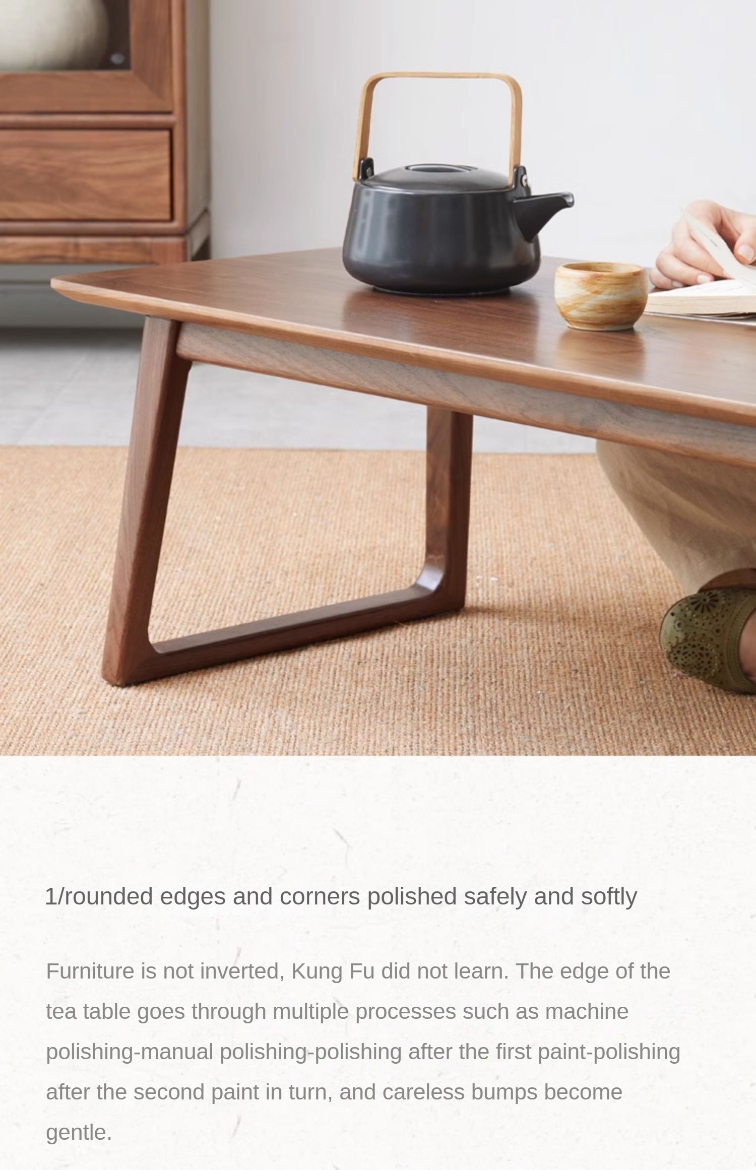 Solid Black Walnut & Ash Wood Low Coffee Table - Modern Minimalist Small Side Table for Living Room, Bedroom, or Office