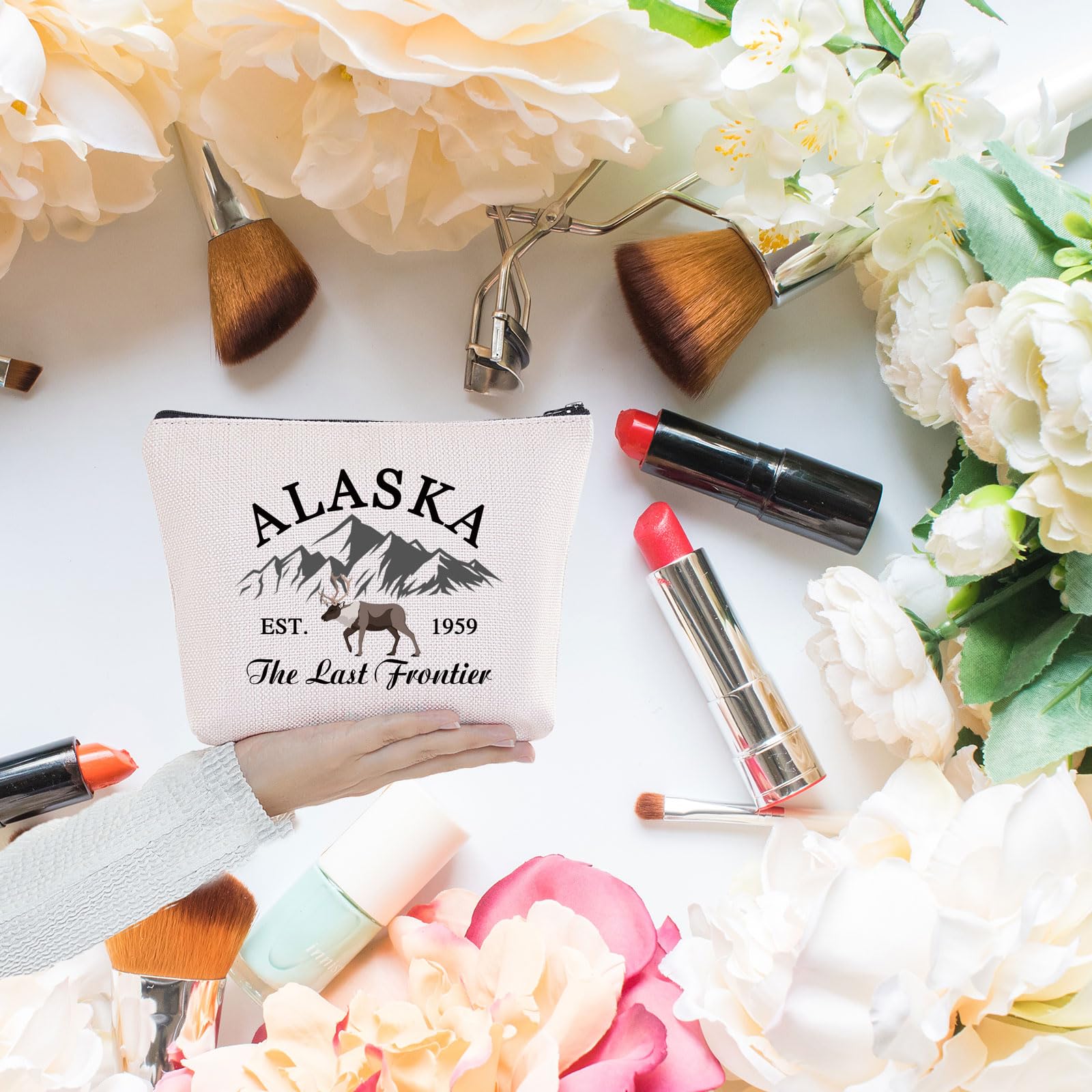VAMSII Alaska Travel Makeup Bag - Waterproof Toiletry Organizer for Women & Men | Perfect for Family Vacations, Camping & Road Trips | Alaska Themed Gift (Est. 1959, The Last Frontier)