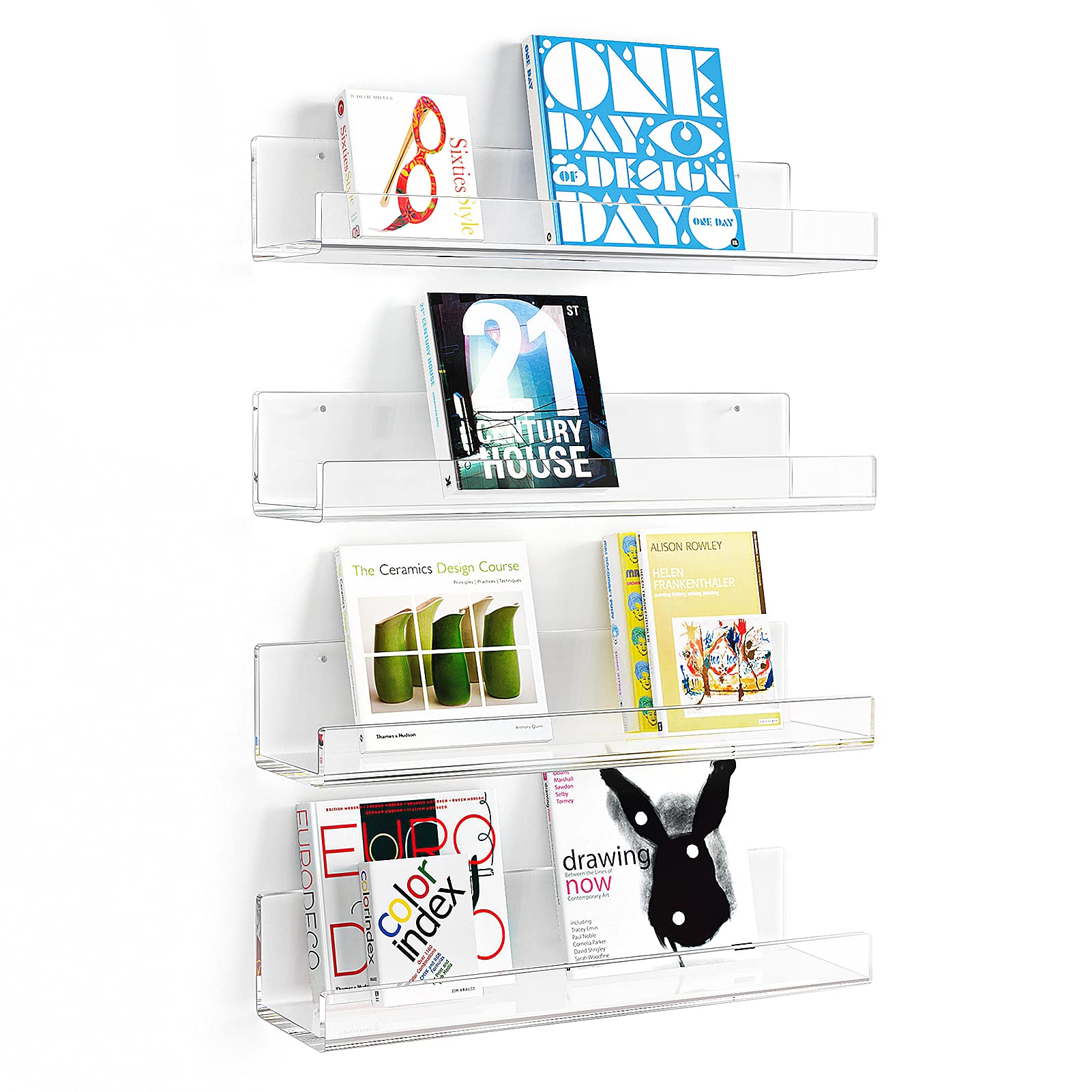 MaxGear Floating Shelves Set - 3 Square & 4 Acrylic Shelves for Bathroom, Bedroom, Living Room Storage