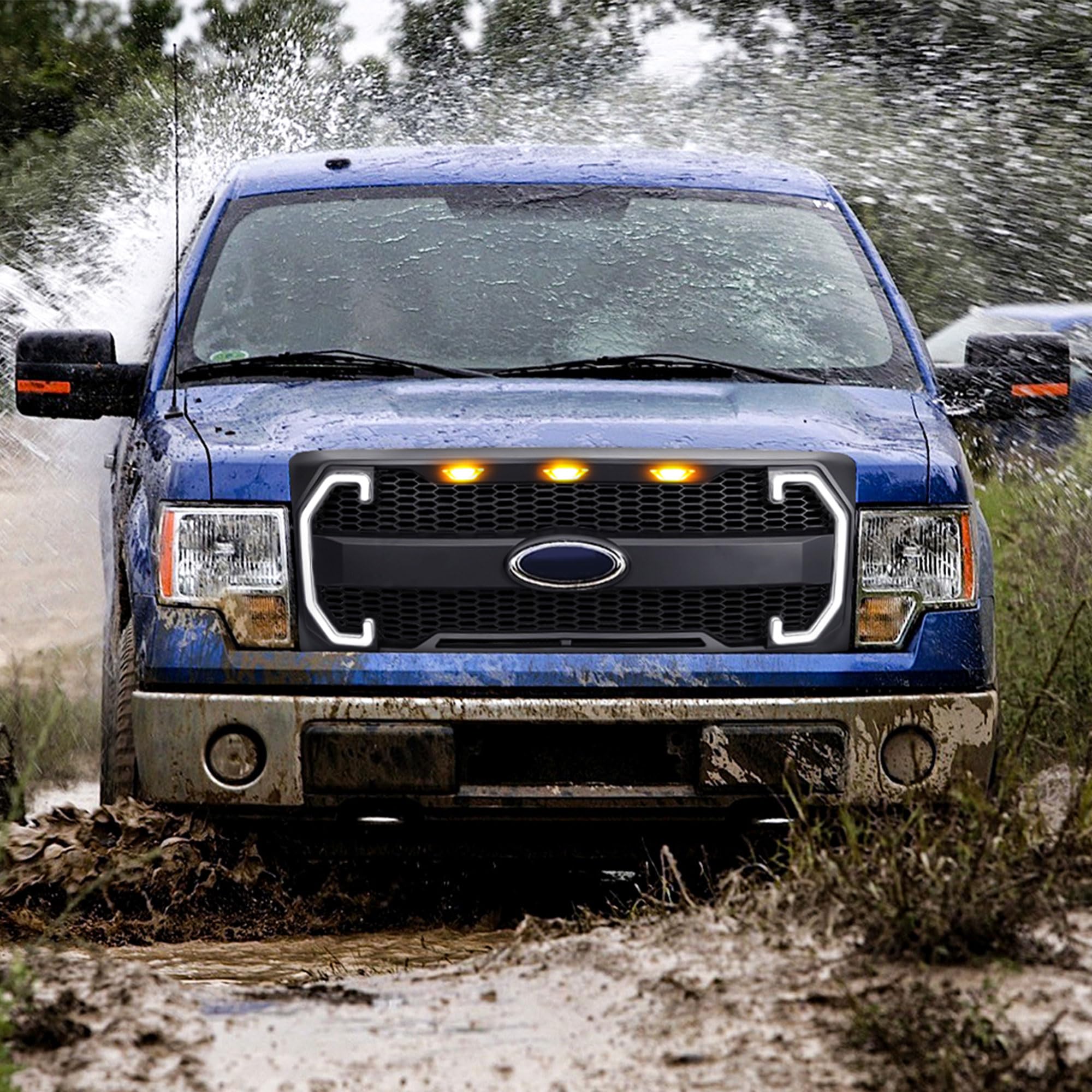 Raptor Style Mesh Grille with DRL & Turn Signals for 2009-2014 Ford F150 | Matte Black | Off-Road & Street Upgrade | Enhanced Style & Visibility