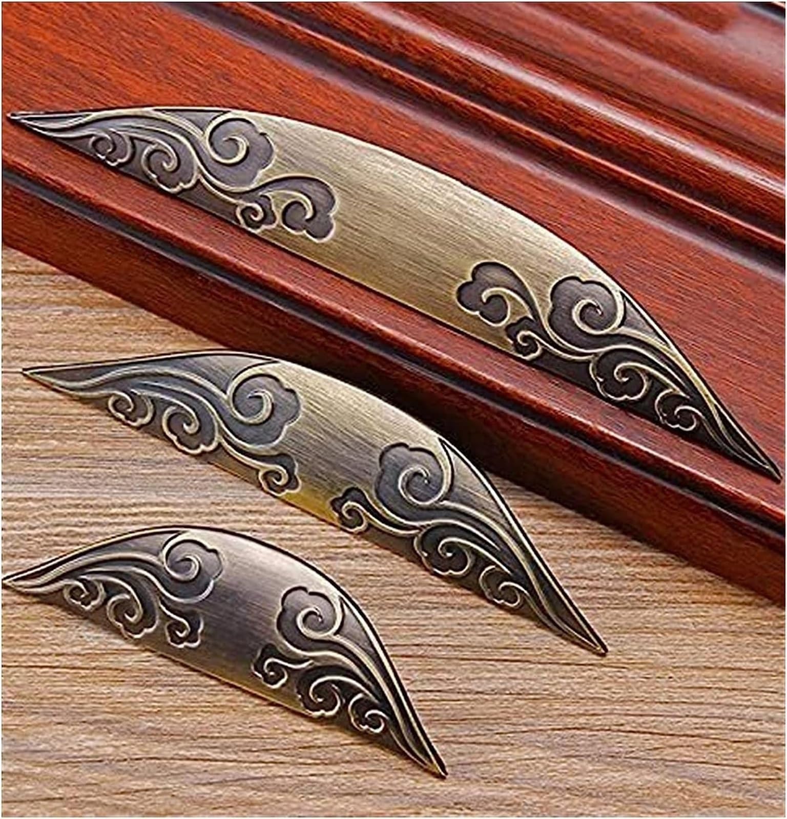 Vintage Bronze Cabinet Handles - Semi-Circular Drawer Pulls & Cupboard Door Handles, Antique European Style Wardrobe Hardware for Kitchen, Bathroom & Furniture (Green Patina Finish) - Perfect for Classic Home Decor & DIY Cabinet Upgrades