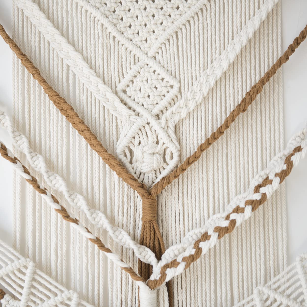 Handmade Boho Macrame Wall Hanging 47x55 Inches - Natural Brown Yarn Wall Art Decor for Living Room, Bedroom, Nursery | Large Woven Tapestry for Bohemian Home, Apartment & Dorm Room Decor