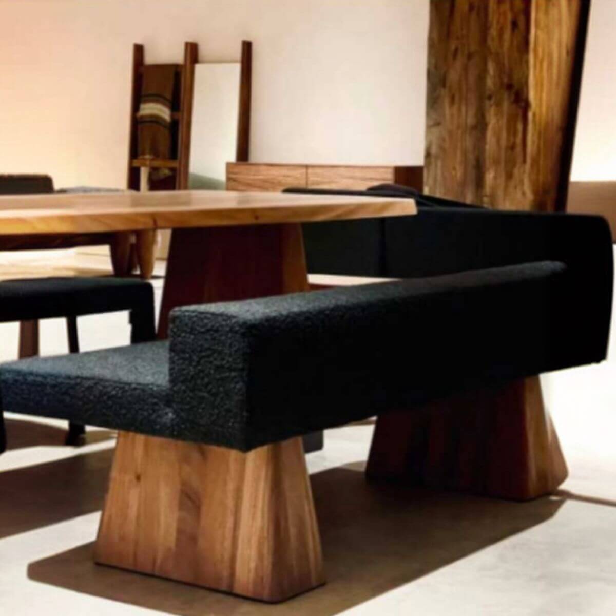 Midnight Black Modern Solid Wood Dining Bench with Upholstered Backrest - Perfect for Kitchen, Dining Room, and Breakfast Nook Seating
