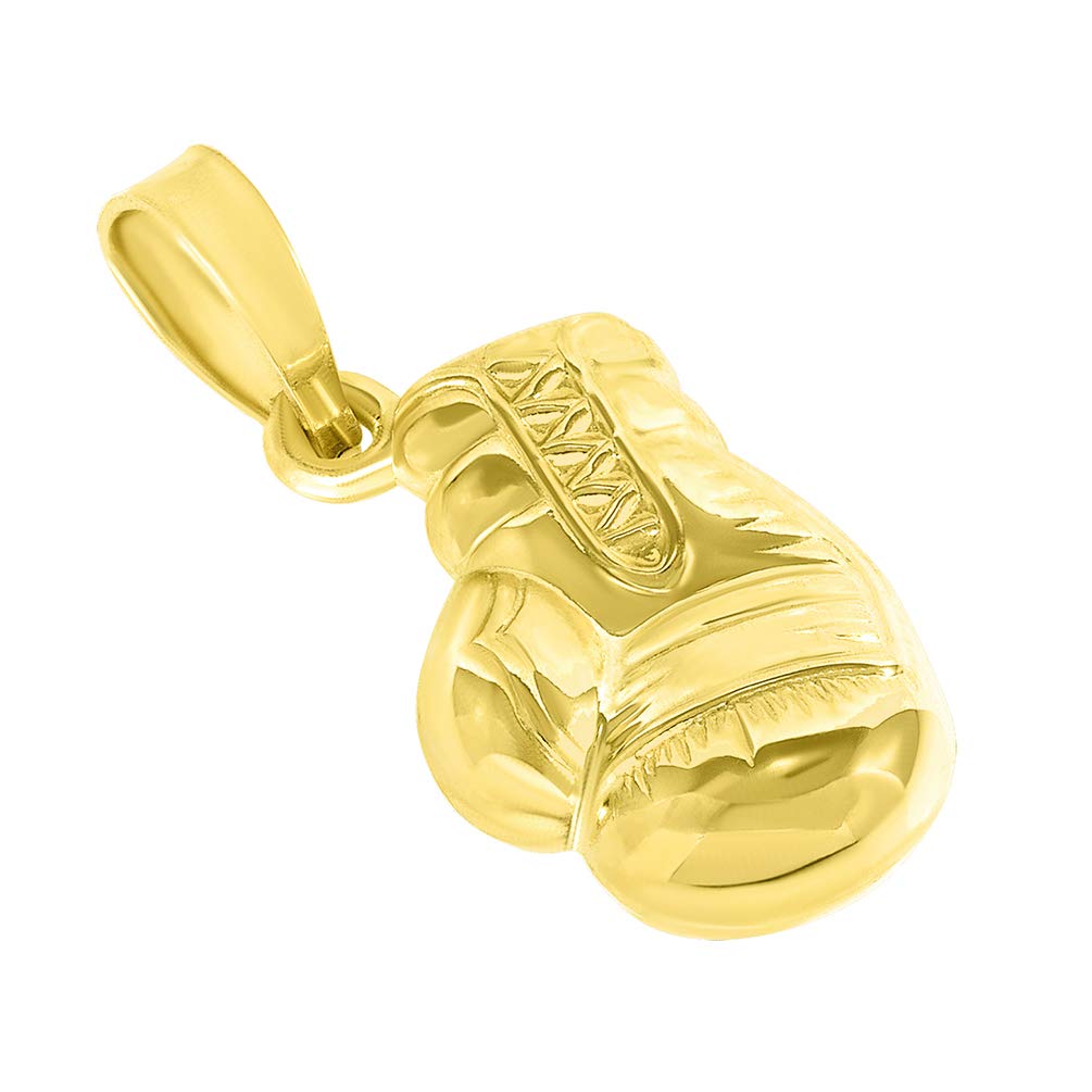 14k Yellow Gold 3D Boxing Glove Charm Pendant Necklace - High Polish Sports Jewelry Gift for Boxers & Fight Fans - Perfect for Training, Matches & Everyday Wear