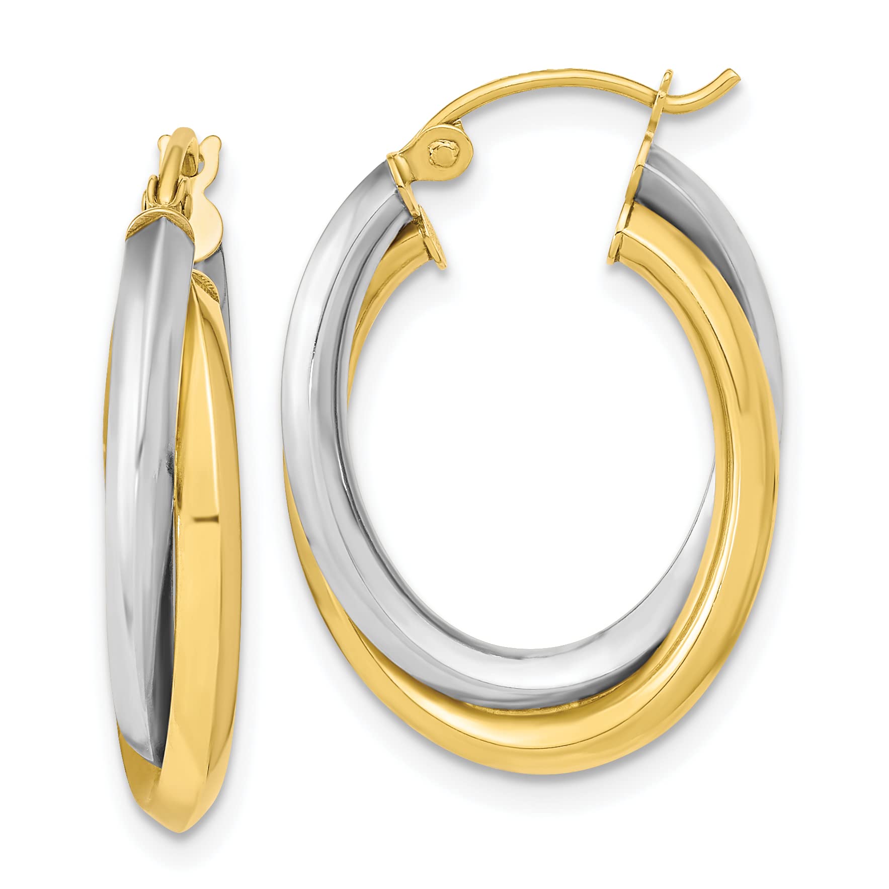 10K Two-Tone Gold Double Oval Hoop Earrings for Women - 23.8mm Polished Elegant Dangle Earrings - Perfect for Parties, Weddings & Everyday Wear