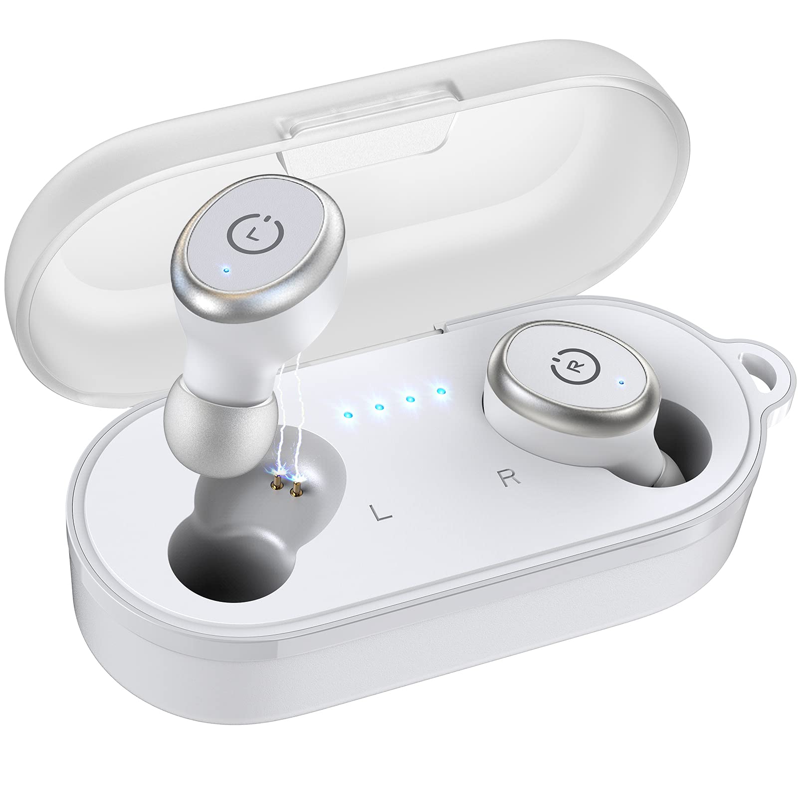 TOZO T10 Bluetooth 5.3 Wireless Earbuds with Wireless Charging Case, IPX8 Waterproof Stereo Headphones, Built-in Mic, Premium Sound with Deep Bass - White (Renewed) - Perfect for Running, Gym Workouts & Outdoor Activities