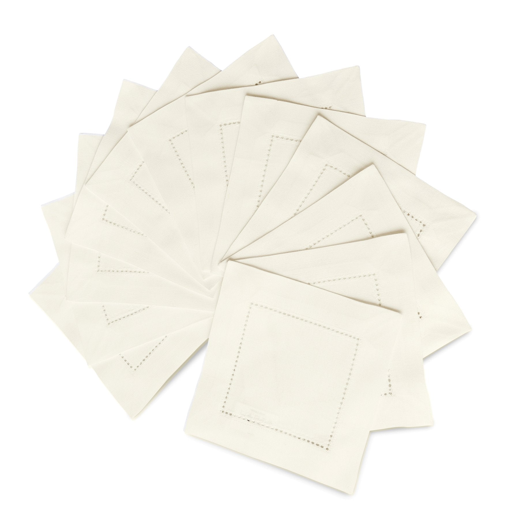 Premium Cotton Linen Hemstitch Cocktail Napkins - 12 Pack Elegant Dinner Napkins for Parties, Weddings & Home Decor - Absorbent & Reusable Beverage Napkins for Drinks & Appetizers
