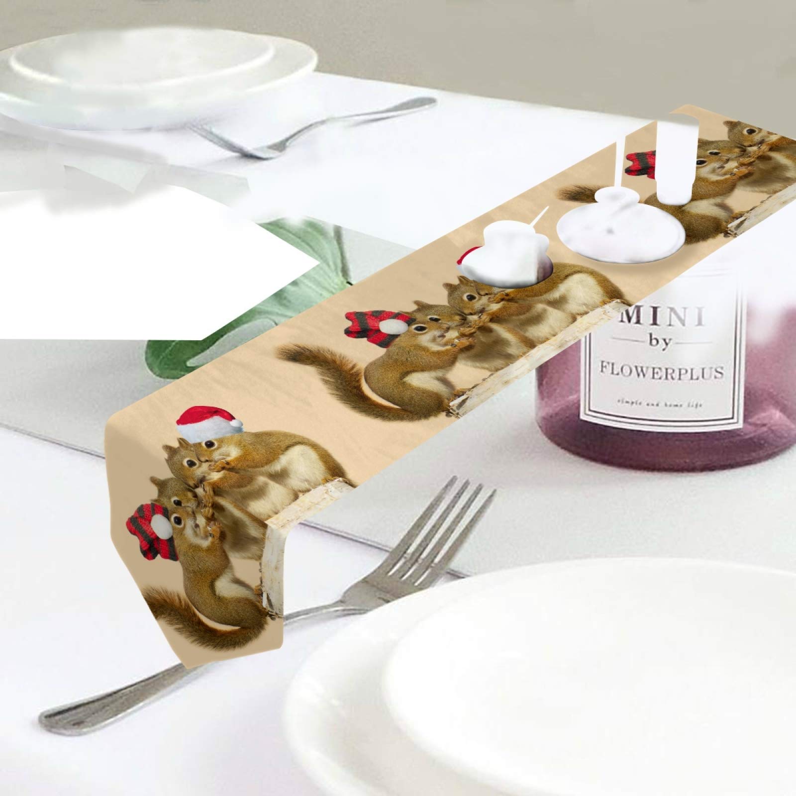 VIKKO Christmas Squirrel Table Runner 13x90 Inch - Holiday Home Decor Polyester Tablecloth for Dining Room, Coffee Table - Perfect for Family Dinners, Indoor Outdoor Parties & Festive Gatherings