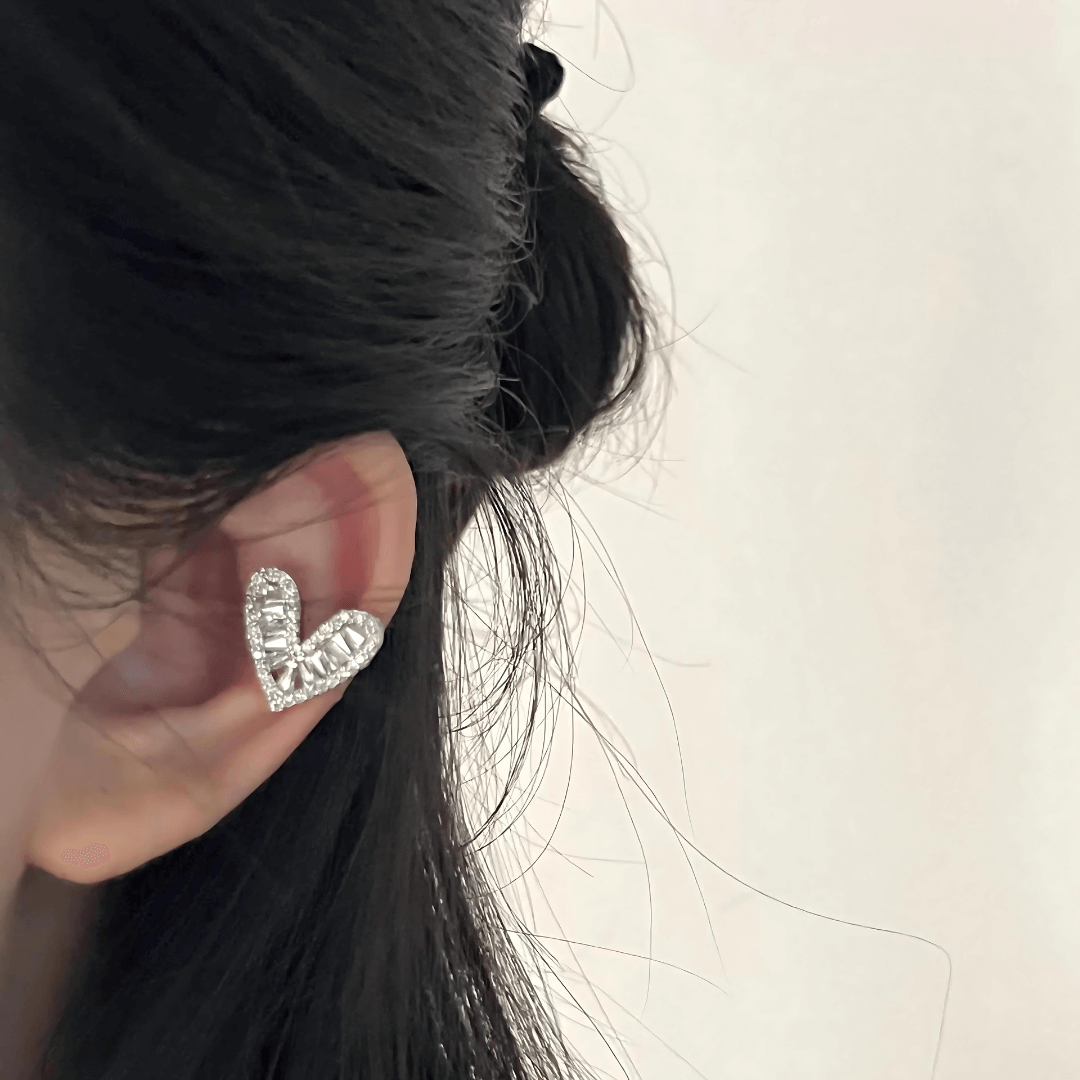 Silver Gold Bezel Heart Ear Cuff Clip - Non-Pierced Earring for Women | R0334 | Perfect for Weddings, Parties & Everyday Fashion Accessories