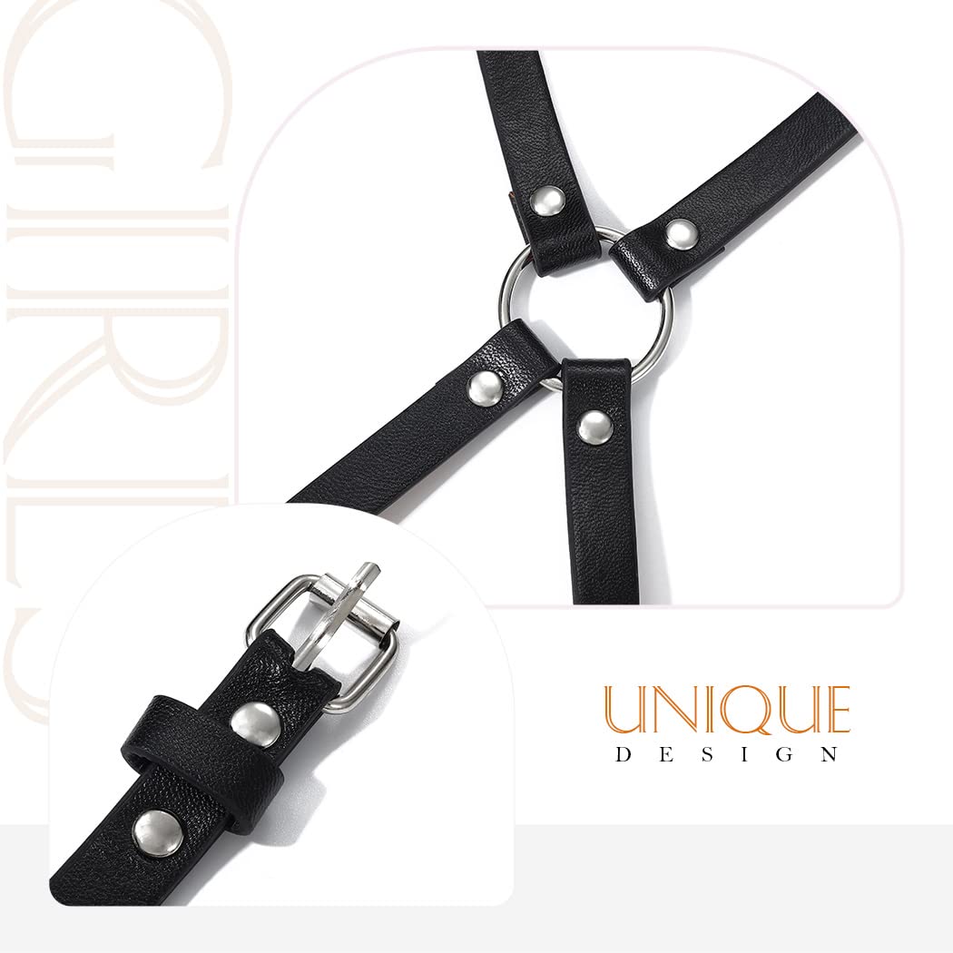 ASOOLL Black Leather Waist Harness Belt - Punk Body Chain Fashion Accessory for Women | Bikini, Beach Party & Rave Outfits | Gothic Body Jewelry for Girls & Women