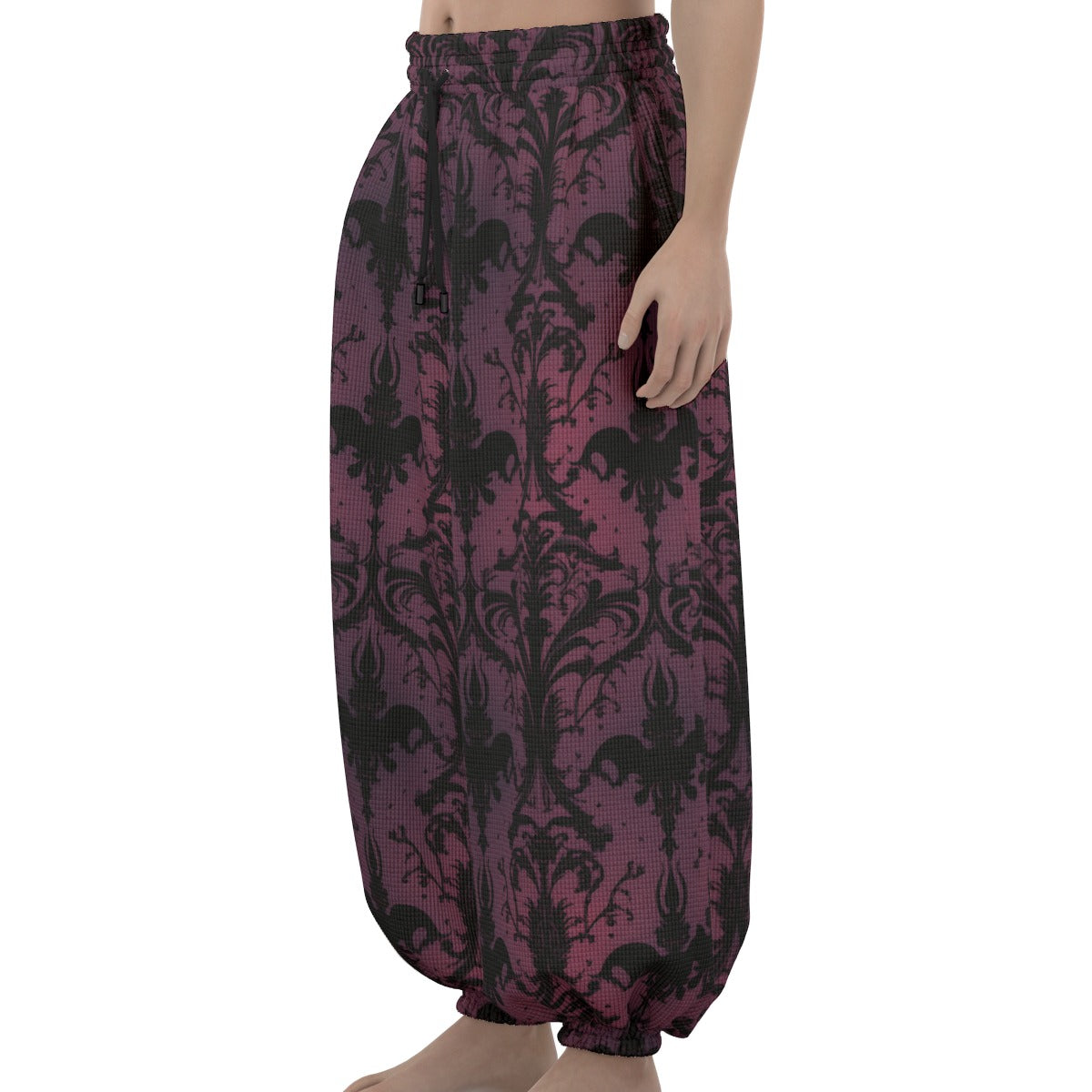 Gothic Black and Purple Lantern Pants for Women - High Waisted Wide Leg Trousers for Halloween, Cosplay, and Alternative Fashion