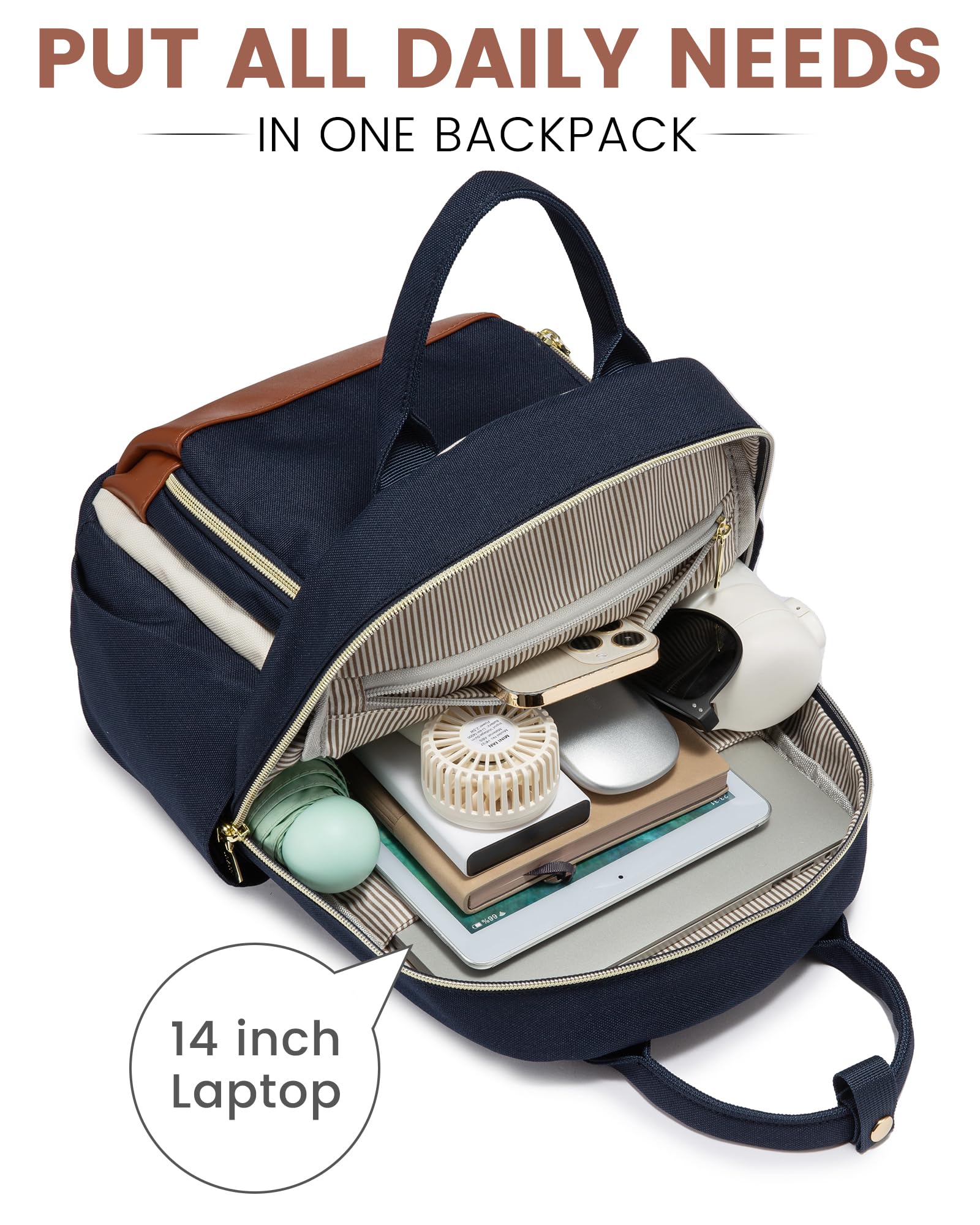 LOVEVOOK Women's Small Backpack Purse - Lightweight Mini Backpack for Daily Travel, Work & School - Stylish Dark Blue, Beige & Brown Options - Perfect for Commuting, Shopping & Weekend Outings