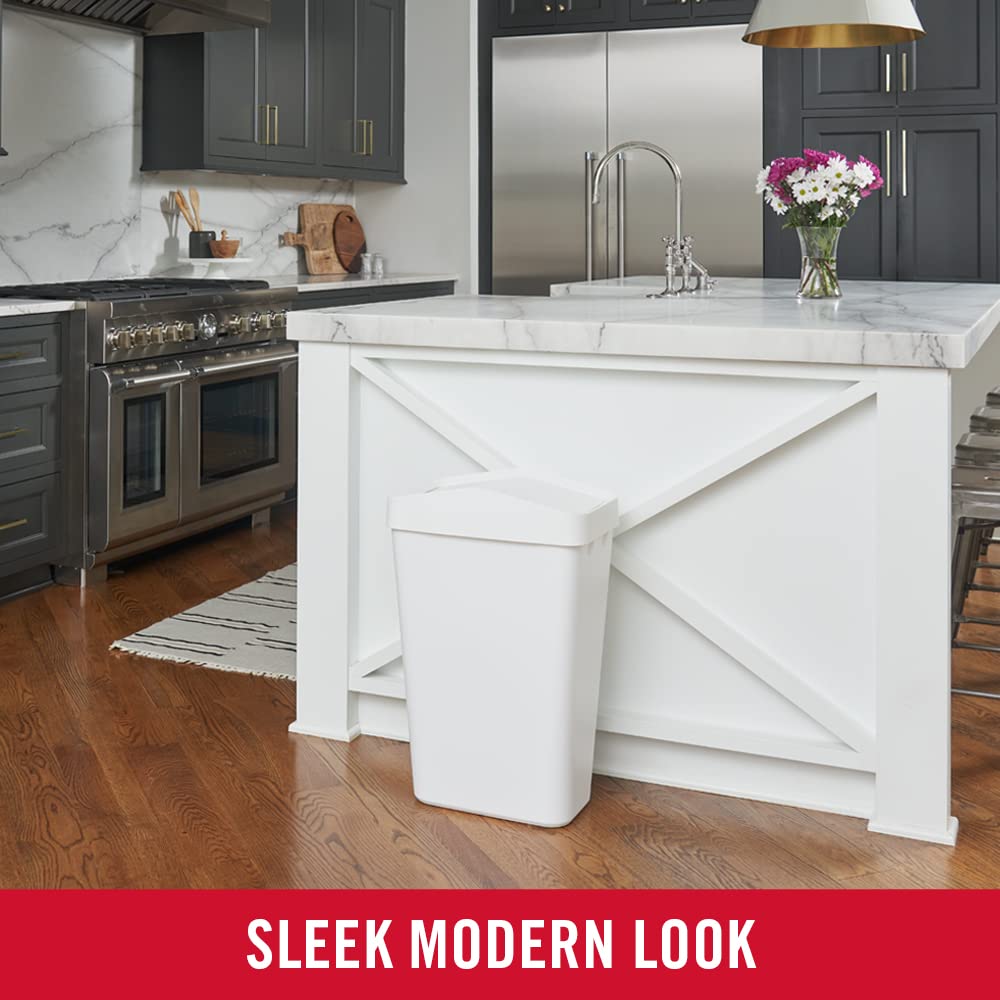 Rubbermaid 12.2 Gallon Swing Top Trash Can with Lid - Slim Modern Kitchen & Home Waste Bin for Easy Access Disposal - Perfect for Under Sink, Bathroom, Office or Garage - White