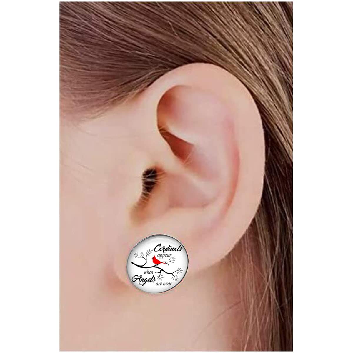 Red Cardinal Ear Clips - Handmade Glass Dome Clip-On Earrings for Women - Winter Cardinal Bird Jewelry - Perfect for Cosplay, Birthday Parties & Christmas Gifts - Elegant Holiday Accessories for Festive Occasions