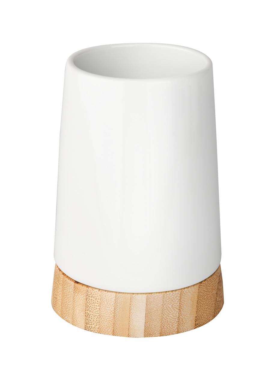 Wenko 17675100 Bamboo Toothbrush Cup with Ceramic Base - Perfect for Bathroom Countertop Organization & Travel
