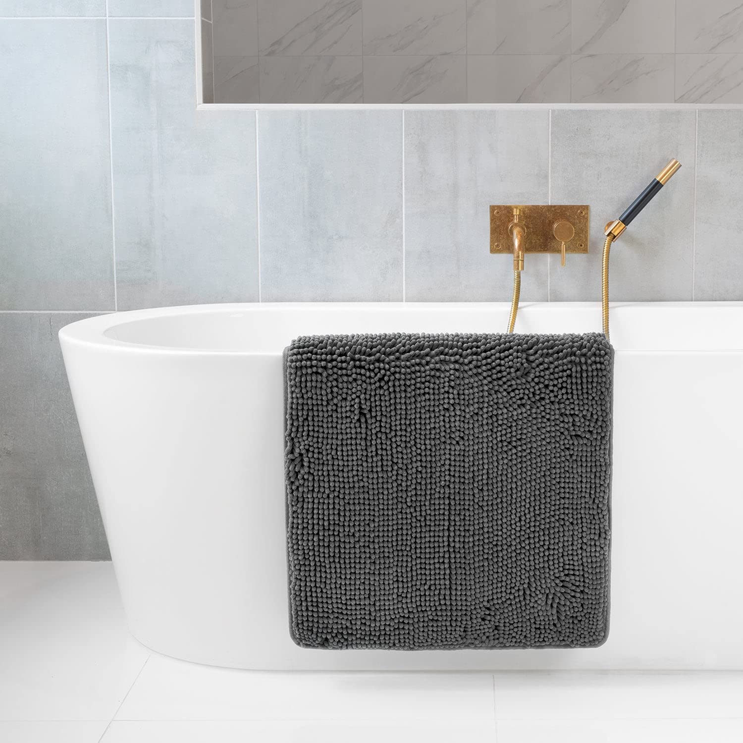 Premium Tafts Bathroom Rugs - Ultra Soft Chenille Microfiber Bath Mat with Extra Thick Memory Foam, Super Absorbent & Machine Washable, Non-Slip Shaggy Bathroom Rug (21