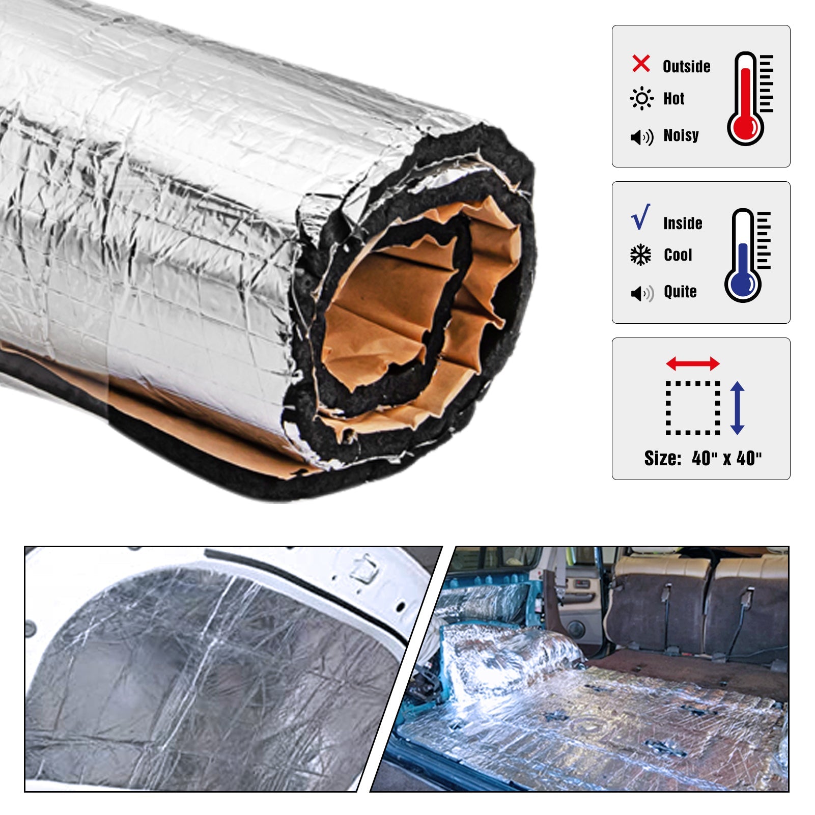 10mm 40x40 Motorcycle Engine Heat Shield Sound Deadener Mat - Noise Dampening & Thermal Insulation for Motorcycles, ATVs, Dirt Bikes - Reduce Engine Noise & Heat Transfer for Comfortable Riding