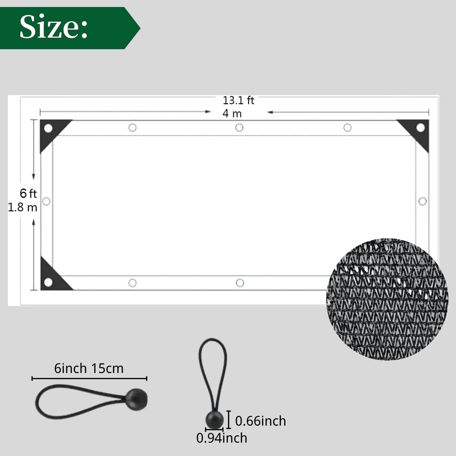 70% UV Resistant Shade Cloth 6x13 FT - Green Sunblock Garden Mesh with Reinforced Grommets & 12 Ball Bungees - Perfect for Plant Cover, Greenhouse, Patio, Chicken Coop, Pool Cover and Outdoor Sun Protection
