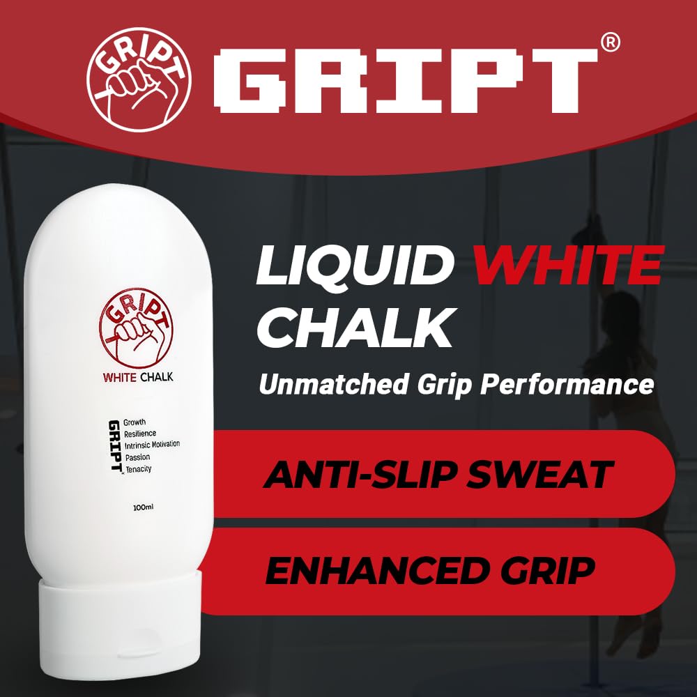 GRIPT White Liquid Chalk for Gym & Weightlifting - Sweat-Resistant, Long-Lasting Professional Grip Gel (100ml) | Perfect for Rock Climbing, Bouldering, Gymnastics & CrossFit Training
