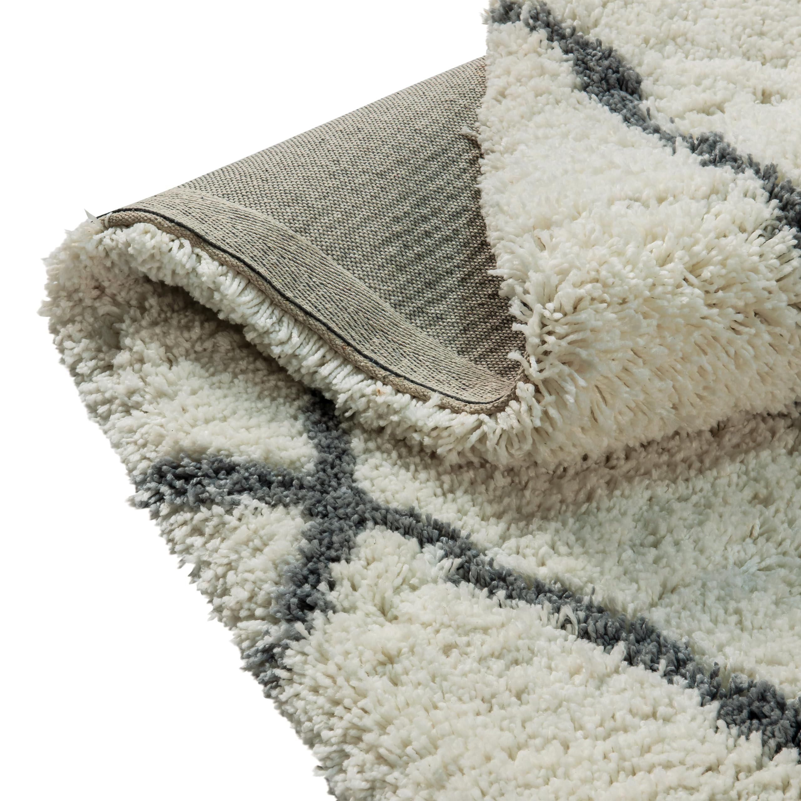 EMMA + OLIVER 5' x 7' Ivory and Black Diamond Trellis Modern Shag Area Rug - Soft Plush Living Room Carpet for Bedroom, Nursery & Home Decor