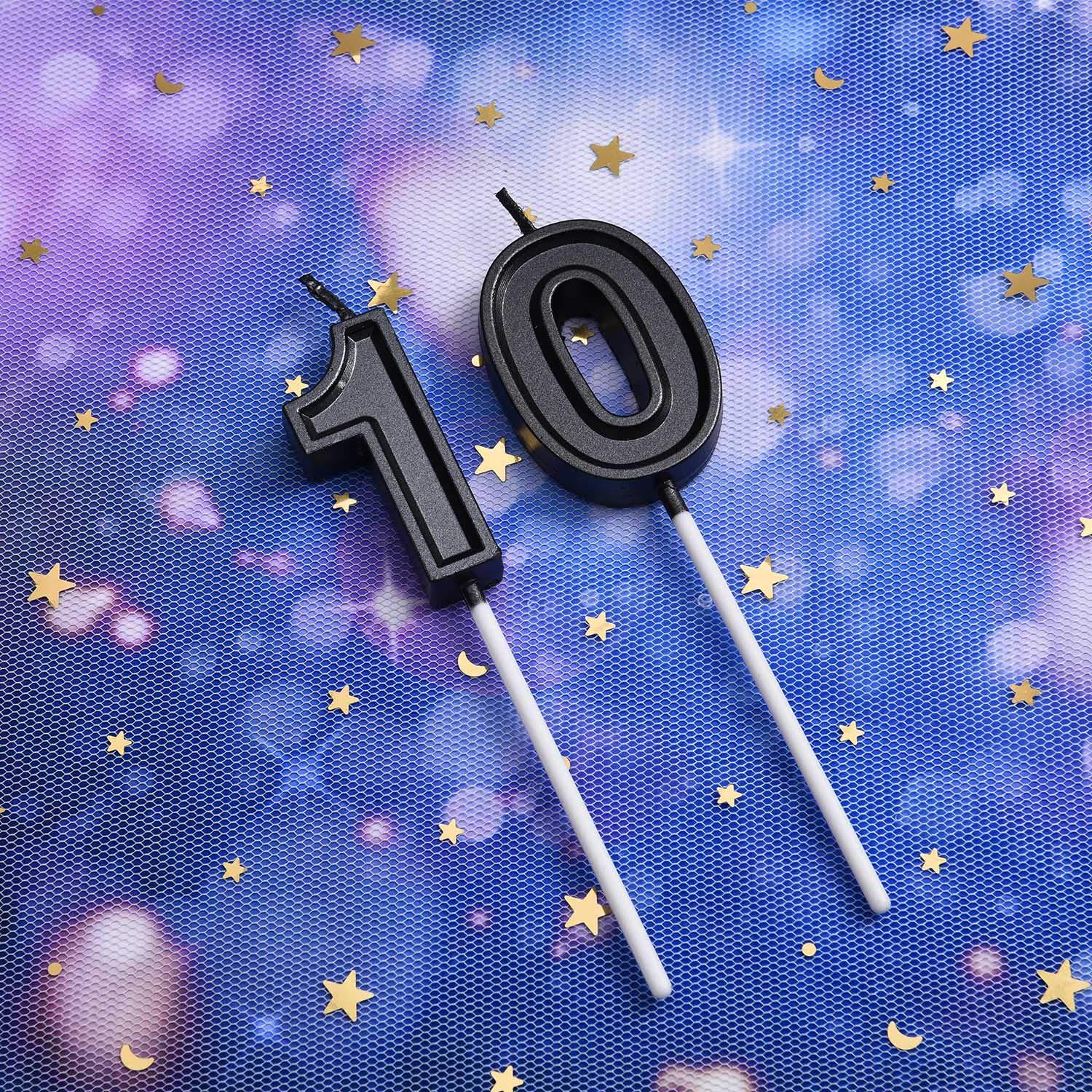 Frienda 10th Birthday Cake Candles - Numeric Candles for Happy Birthday, Wedding & Anniversary Decorations (Black) - Perfect for Birthday Parties, Wedding Cakes & Celebration Supplies