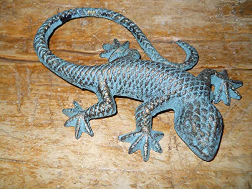2 Pack Cast Iron Green Lizard Garden Statue - Western Ranch Style Gecko Decor for Outdoor Garden, Patio, Lawn & Home Decoration - Perfect for Yard Landscaping & Western Theme Decor