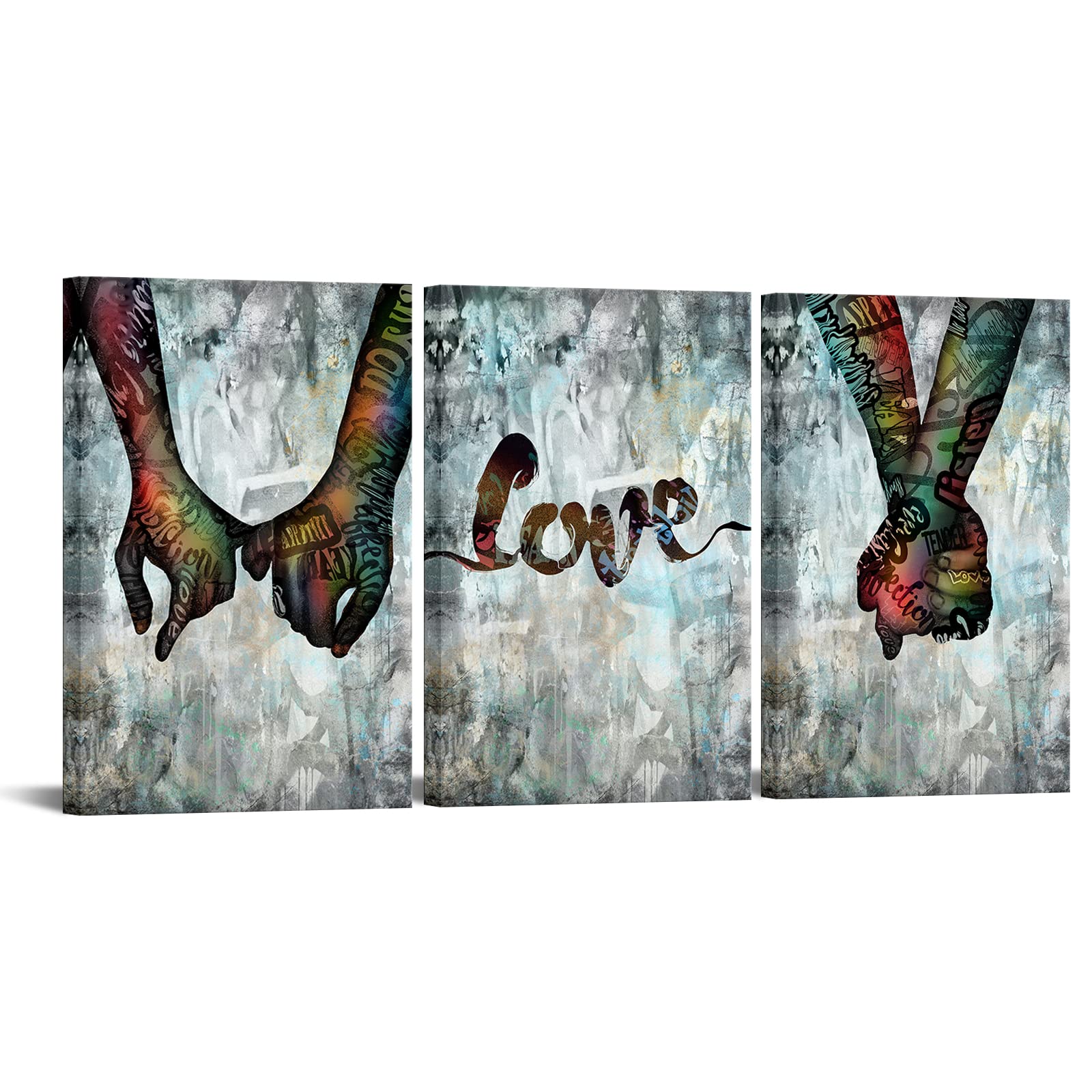 Love Hand in Hand Pop Art Canvas - Romantic Couple Wall Decor for Bedroom & Living Room