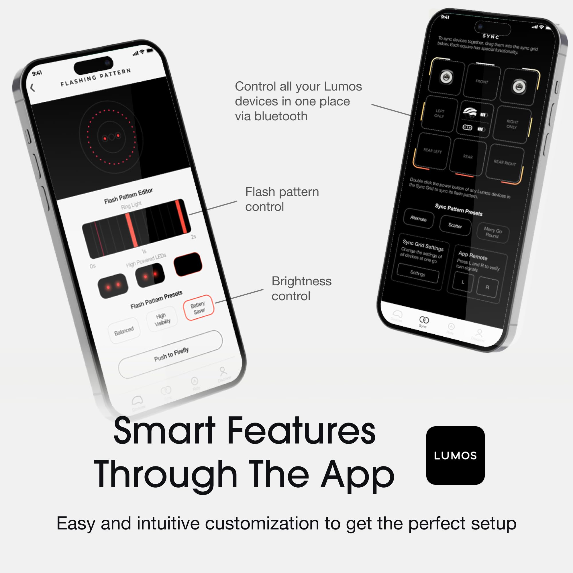 Lumos Firefly Smart Bike Light System - Wireless Sync Front & Rear LED Lights, Adjustable Brightness & Flash Patterns, Day/Night Modes, Turn Signals & Brake Lights - Best Bicycle Safety Accessories for Men & Women - Perfect for Night Riding, Urban Commuting & Outdoor Cycling Adventures