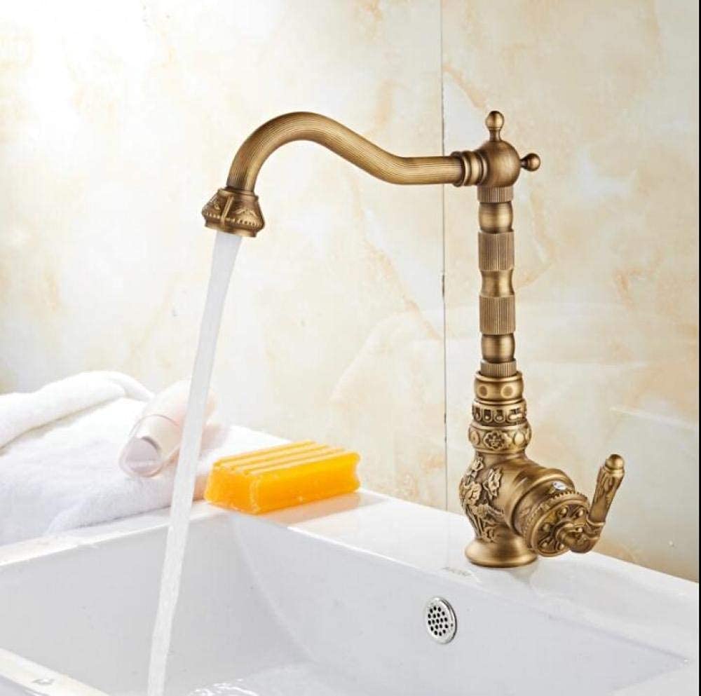 European Style Brass Bronze Carved Kitchen Faucet - Tall Swivel Mixer Tap for Bathroom & Kitchen Sink - Durable Water-Tap with Fashionable Design - Perfect for Modern Homes & Commercial Spaces