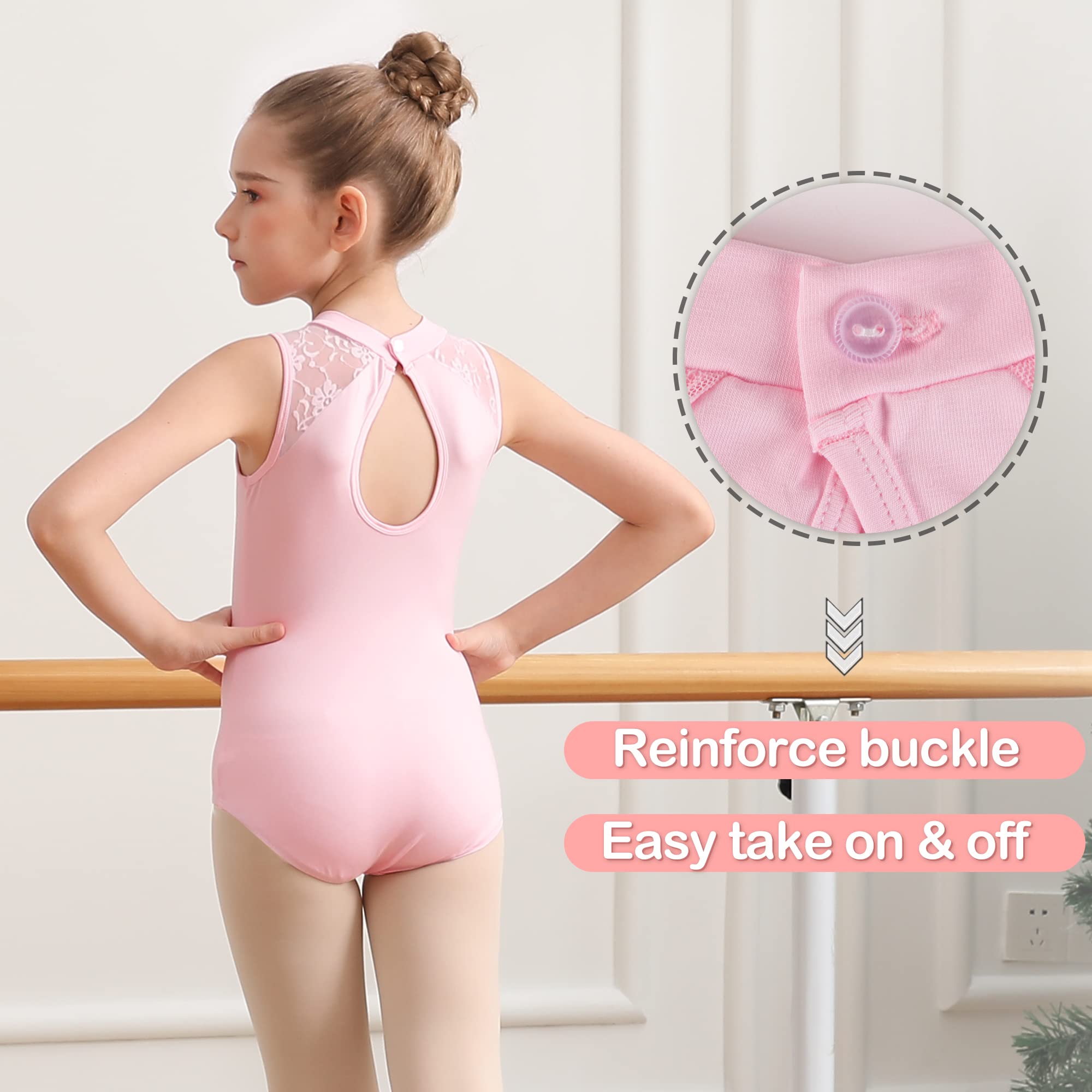 MOLLDAN Girls Dance Leotard with Lace Neckline & Back Bow - Ballet Gymnastics Leotard Top for Kids - Perfect for Dance Recitals, Ballet Classes & Gymnastics Practice