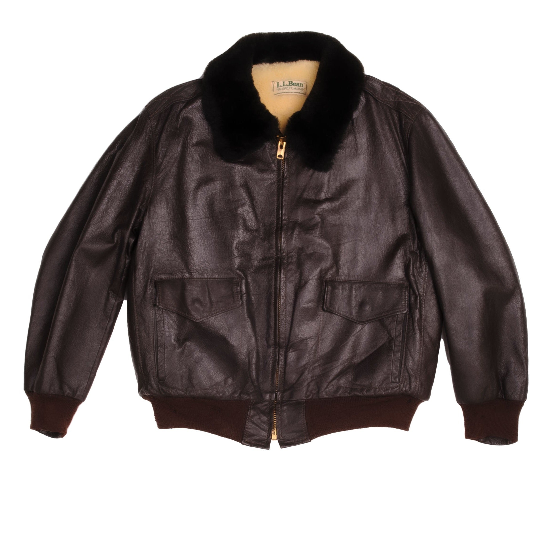 Vintage LL Bean G-1 Flight Bomber Jacket for Men Size 44 - Genuine Shearling Goatskin Leather Jacket from 1960s-1970s | Classic Aviator Style for Winter Wear, Outdoor Adventures & Vintage Fashion Collectors