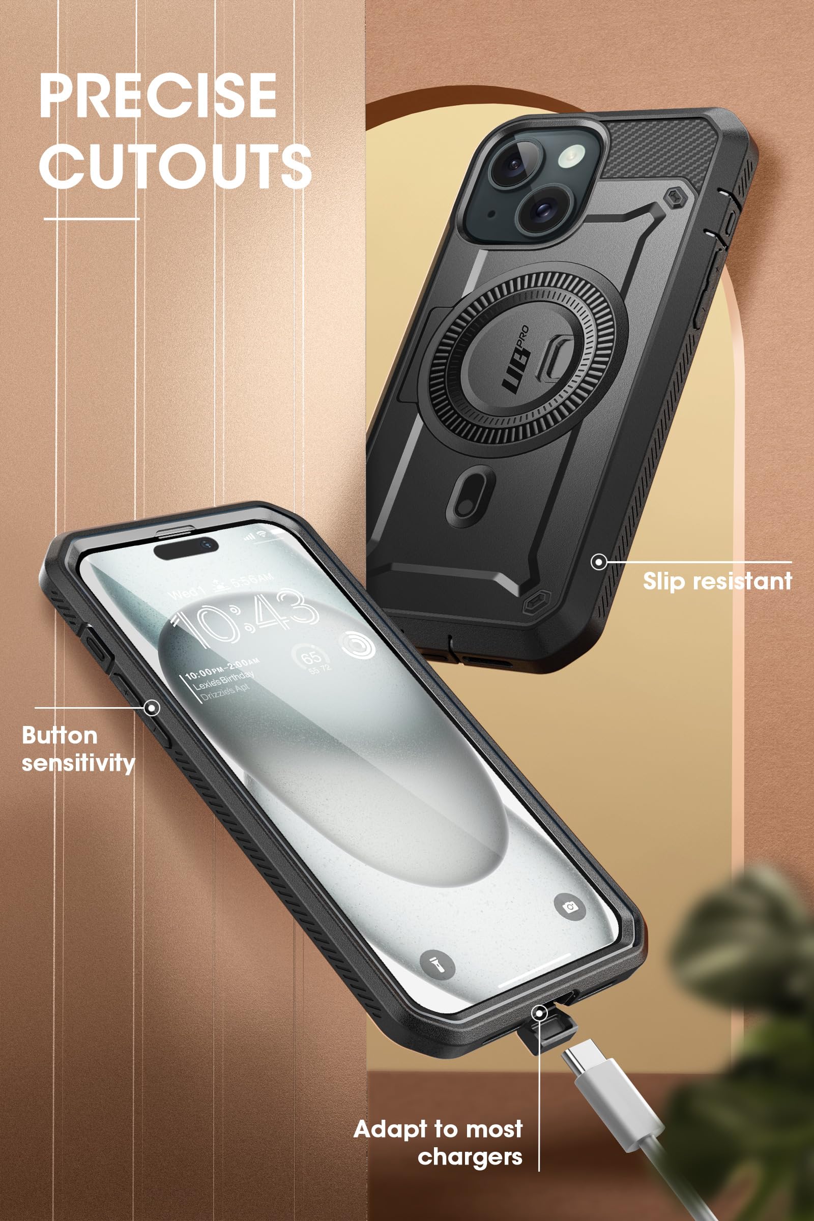 SUPCASE Unicorn Beetle Pro Mag Military-Grade Magnetic Phone Case for iPhone 15 14 13 - Built-in Screen Protector & Belt Clip - Compatible with MagSafe - Black - Perfect for Outdoor, Work & Travel Protection