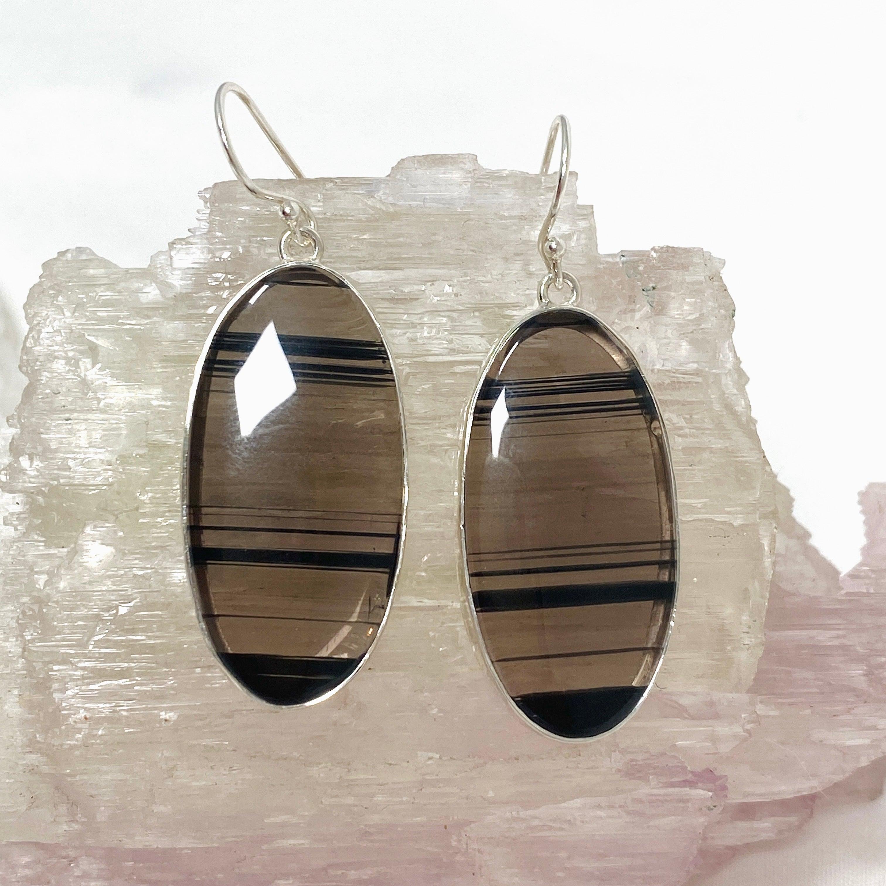 Midnight Obsidian Oval Earrings for Women - Elegant Black Gemstone Jewelry for Party, Wedding & Evening Wear - KEGJ1495