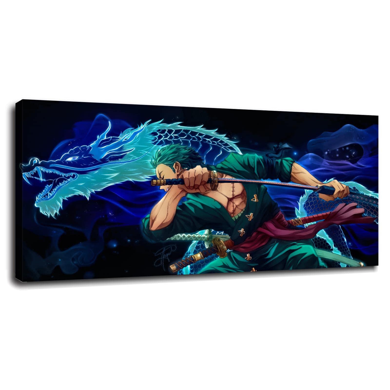 Roronoa Zoro Canvas Print - Anime Wall Art Poster for Home & Office Decor (48x24 Inches, Framed) - Perfect for Living Room, Bedroom, or Game Room
