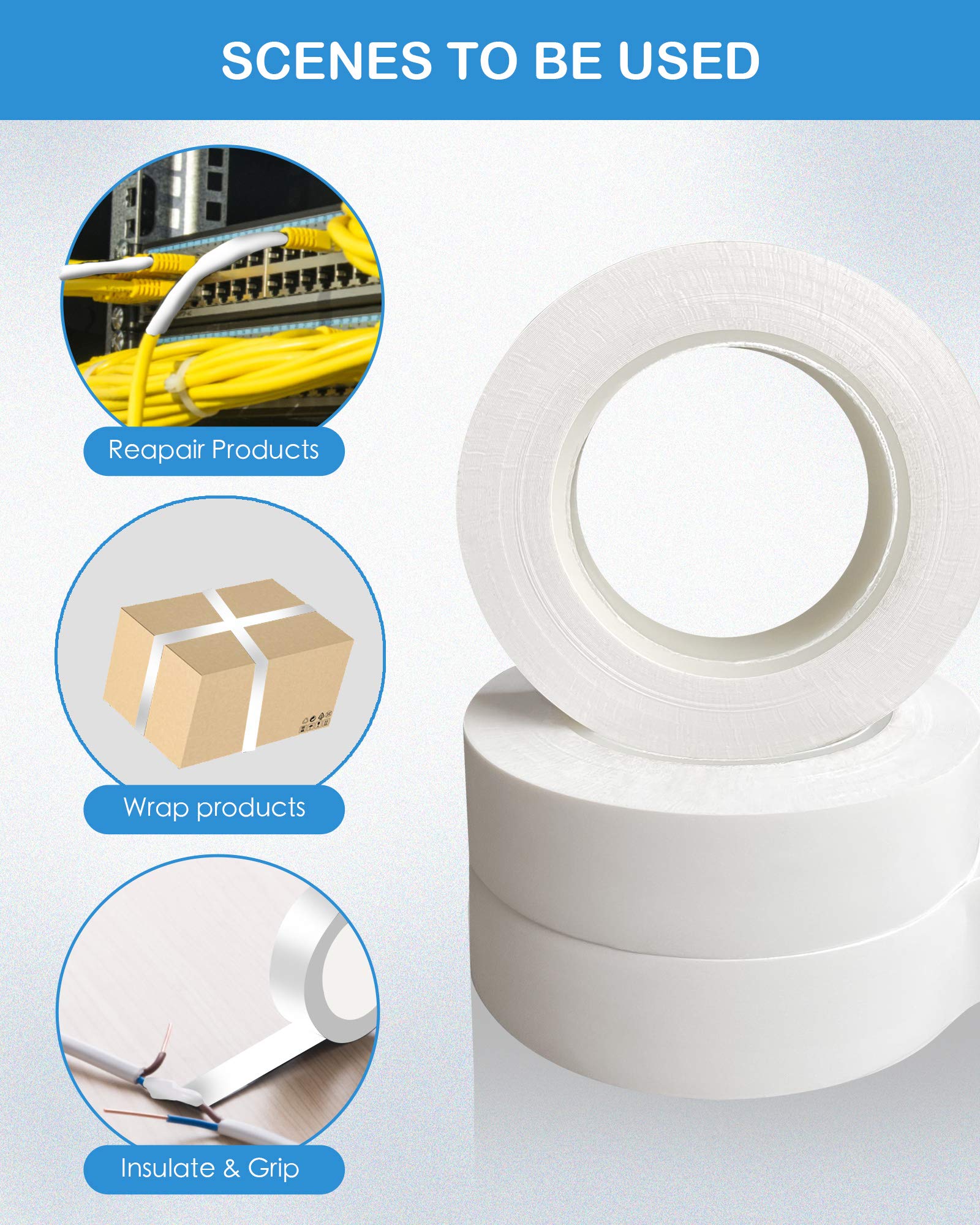 Wapodeai 3pcs White Electrical Tape - Flame Retardant, High Temp Resistant for Indoor/Outdoor Use