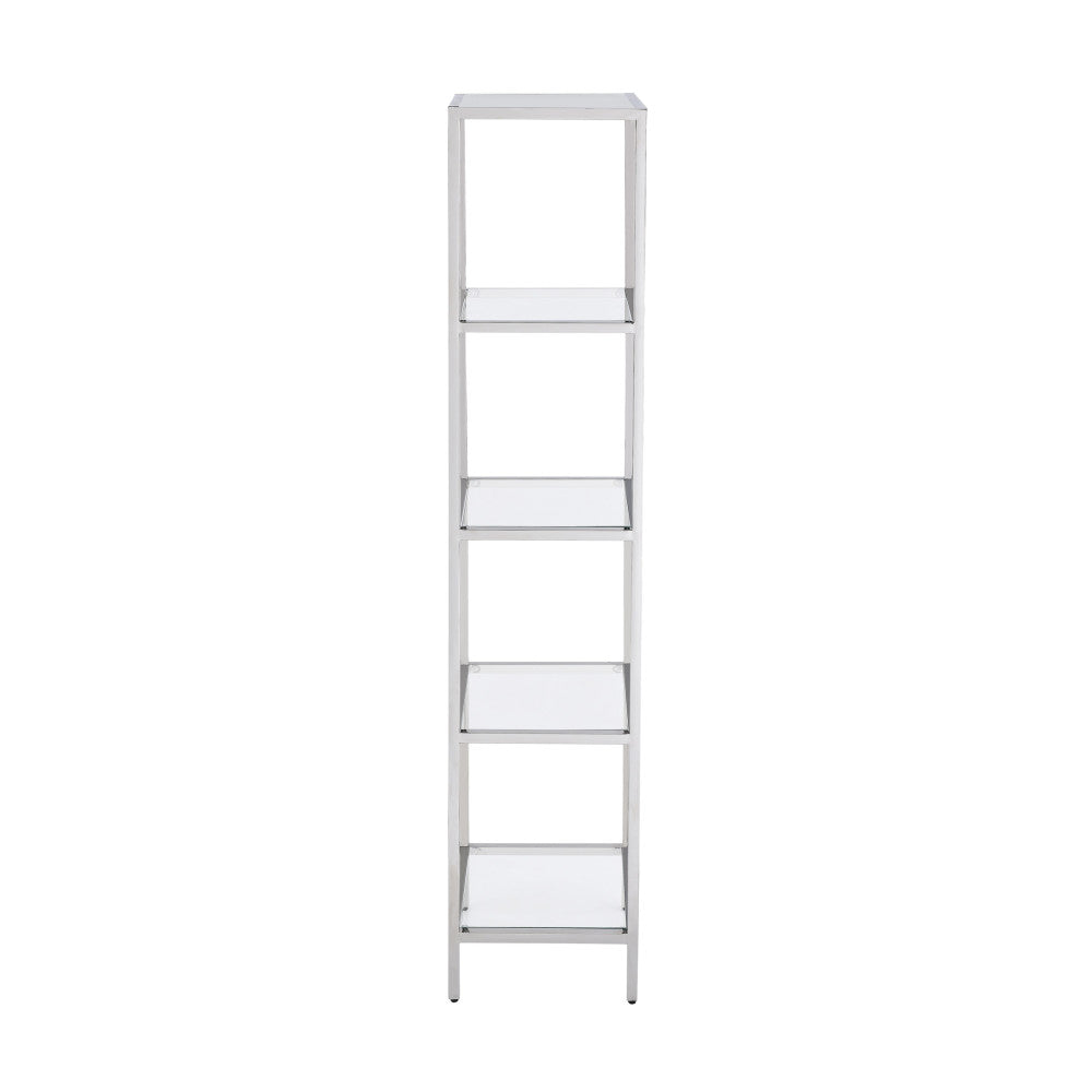 Pierre 16x65x14 Chrome Freestanding Linen Cabinet - Modern Bathroom Storage Organizer for Towels, Sheets & Bedding