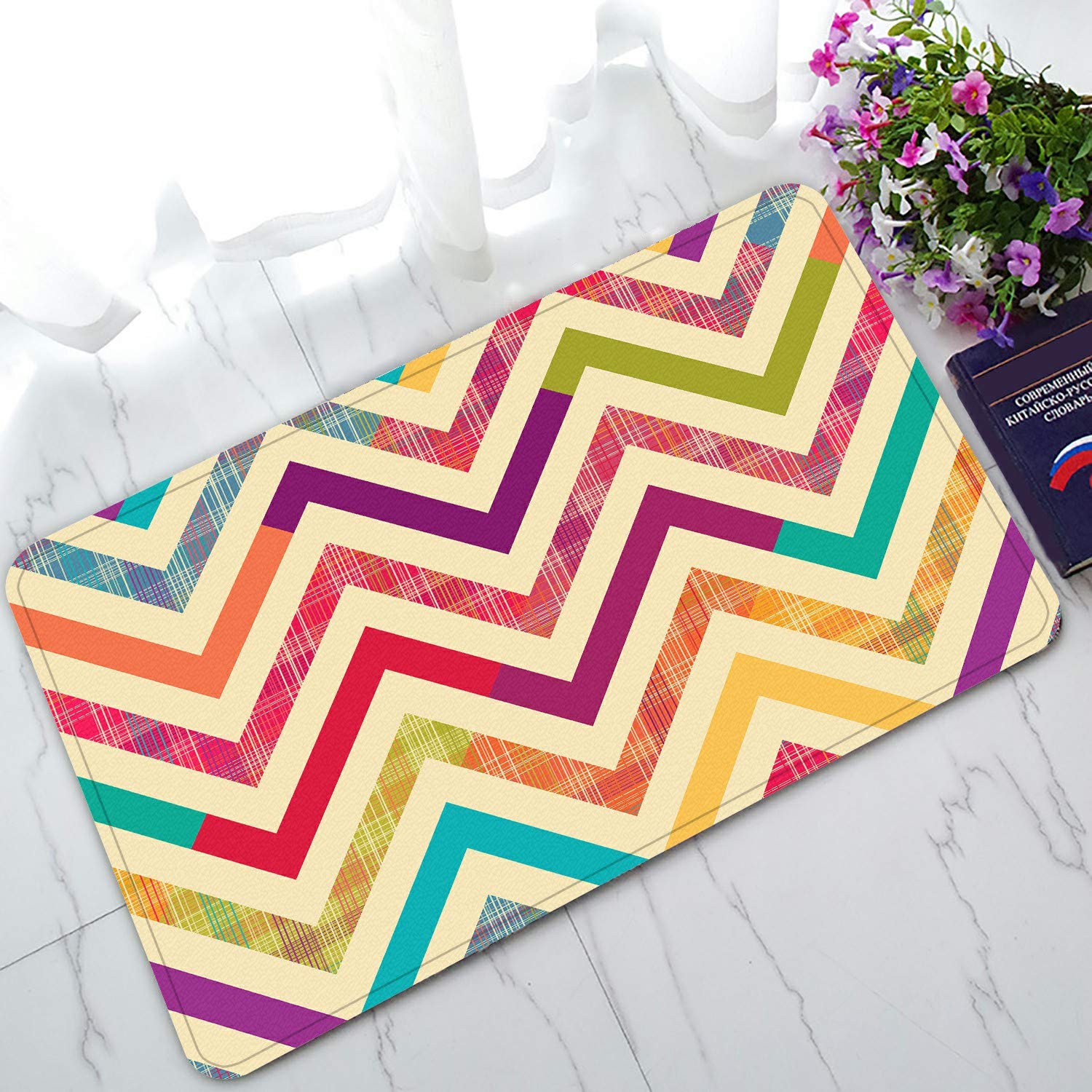 ECZJNT Bright Chevron Welcome Doormat - Non-Slip Bath Rug & Entrance Floor Mat 30x18 Inch - Perfect for Front Door, Bathroom, Kitchen & Mudroom Decor