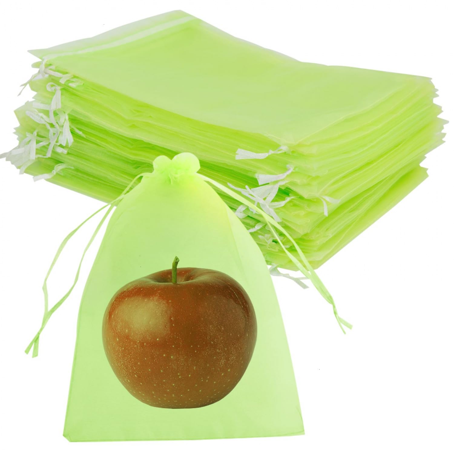June Fox 50 Pcs 6x9 Inch Reusable Mesh Fruit Protection Bags with Drawstring - Breathable Garden Netting Covers for Mangoes, Tomatoes, Apples & Vegetables - Ideal for Organic Gardening & Pest Control (Green)