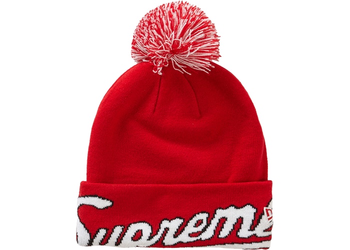 Supreme New Era Script Cuff Beanie - Red Winter Hat for Men & Women - Perfect for Skiing, Snowboarding & Cold Weather Fashion