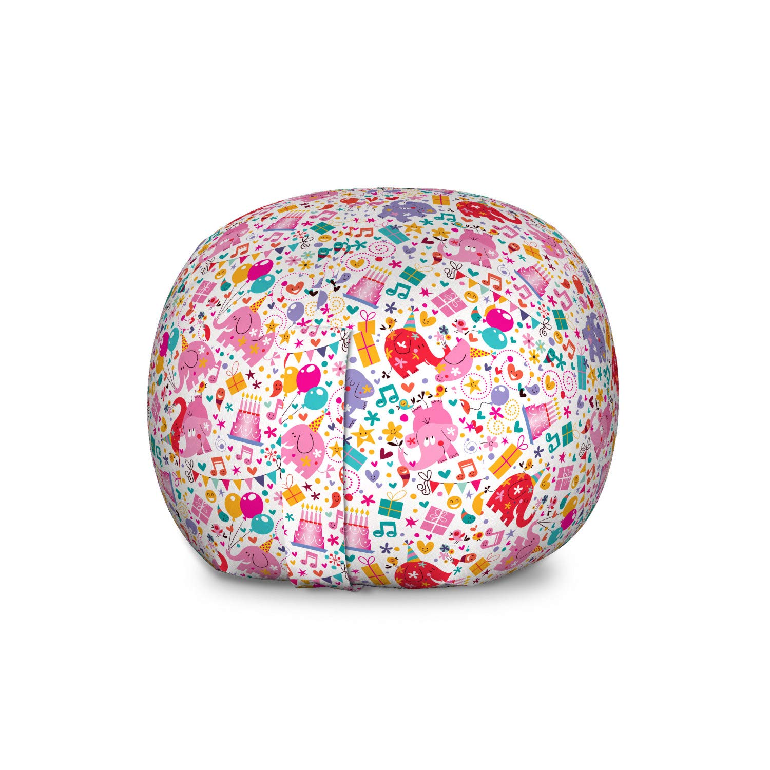 Ambesonne Large Washable Toy Storage Bag Chair - Colorful Elephant with Hearts & Balloons Design, Multicolor Stuffed Animal Organizer for Kids Bedroom, Playroom & Birthday Party Decor